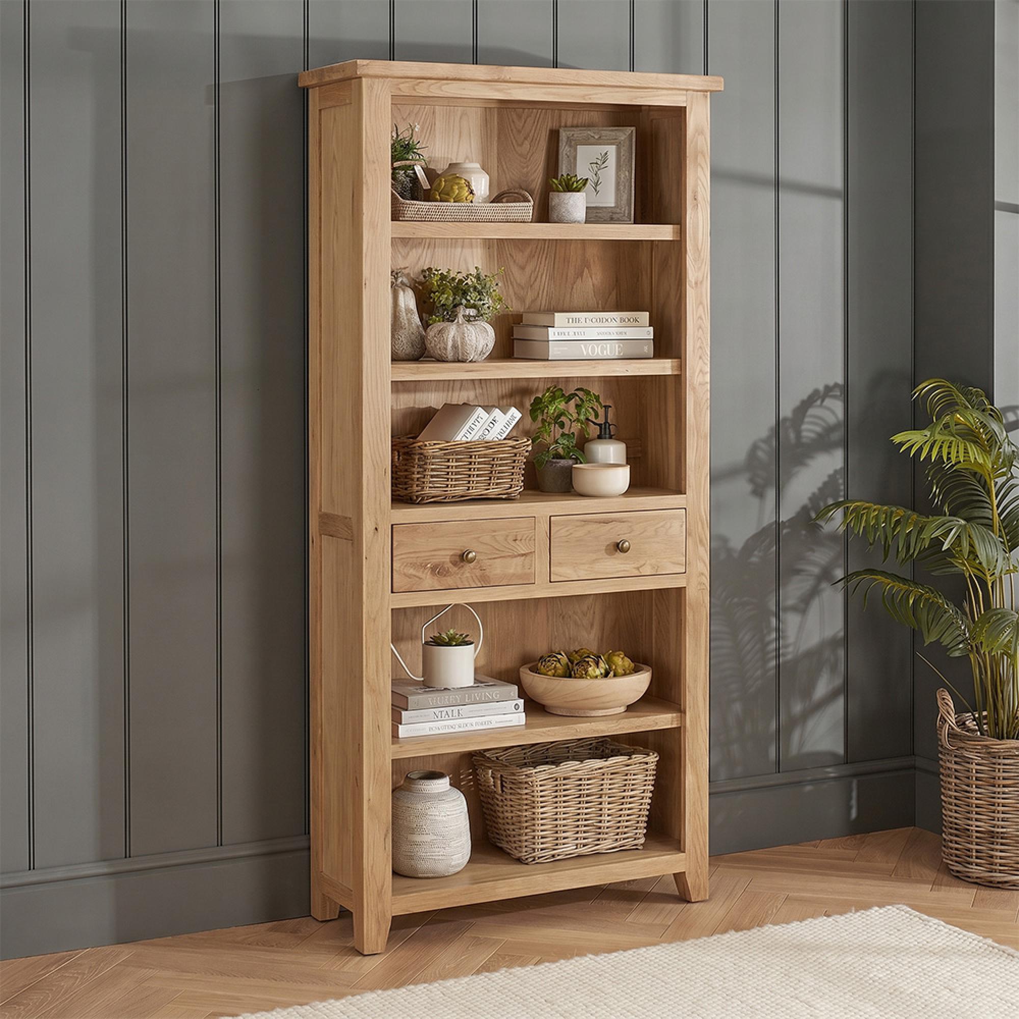 Appleby Bookcase - 2 Drawer - Tall - Petite Oak