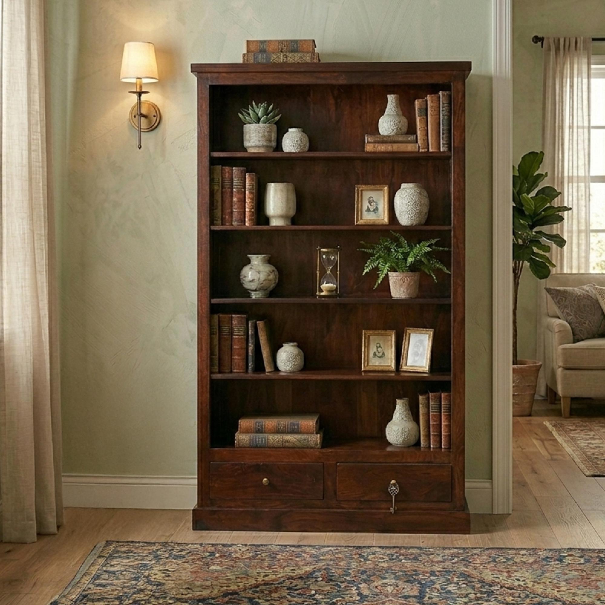 Jaipur Bookcase - 2 Drawer - Large - Solid Mango Wood