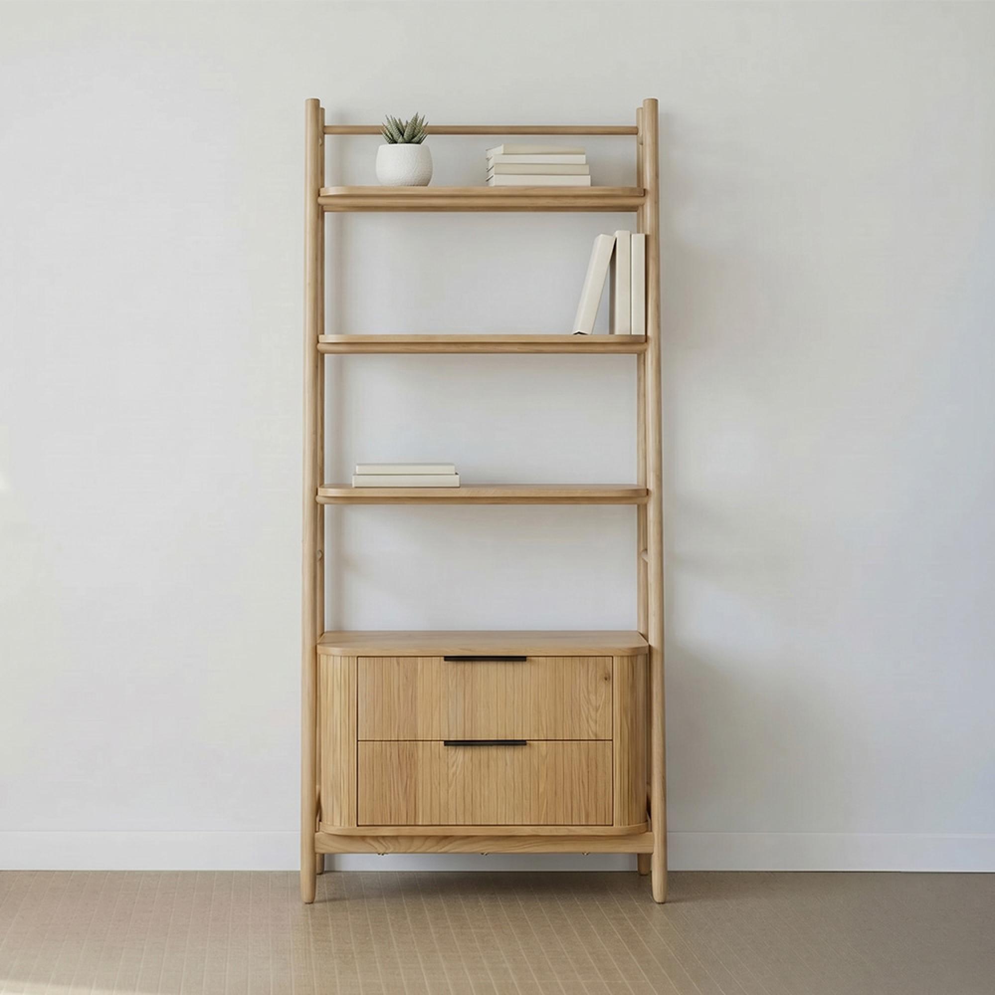 Vermont Oak Effect Bookcase - 2 Drawer