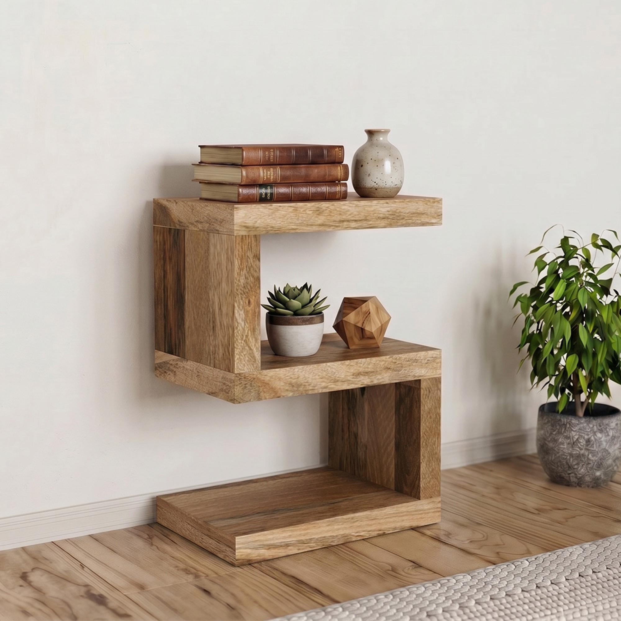 Cube Shelving Unit - S Shape - Natural Mango Wood