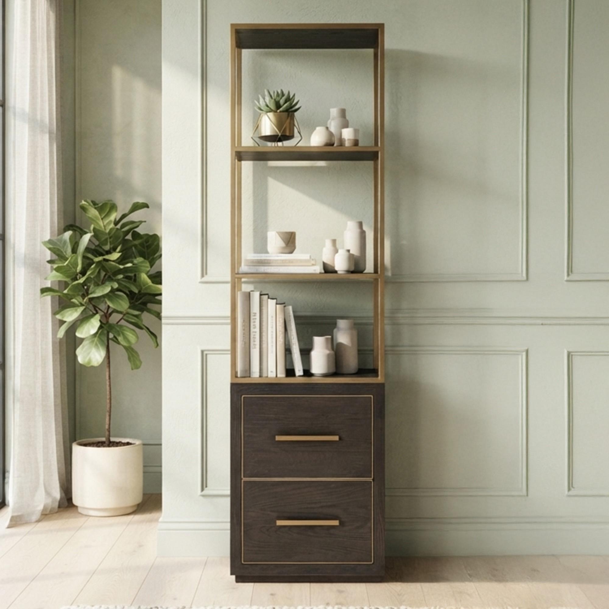Carter Shelving Unit - 2 Drawer - Brown - Oak and Metal