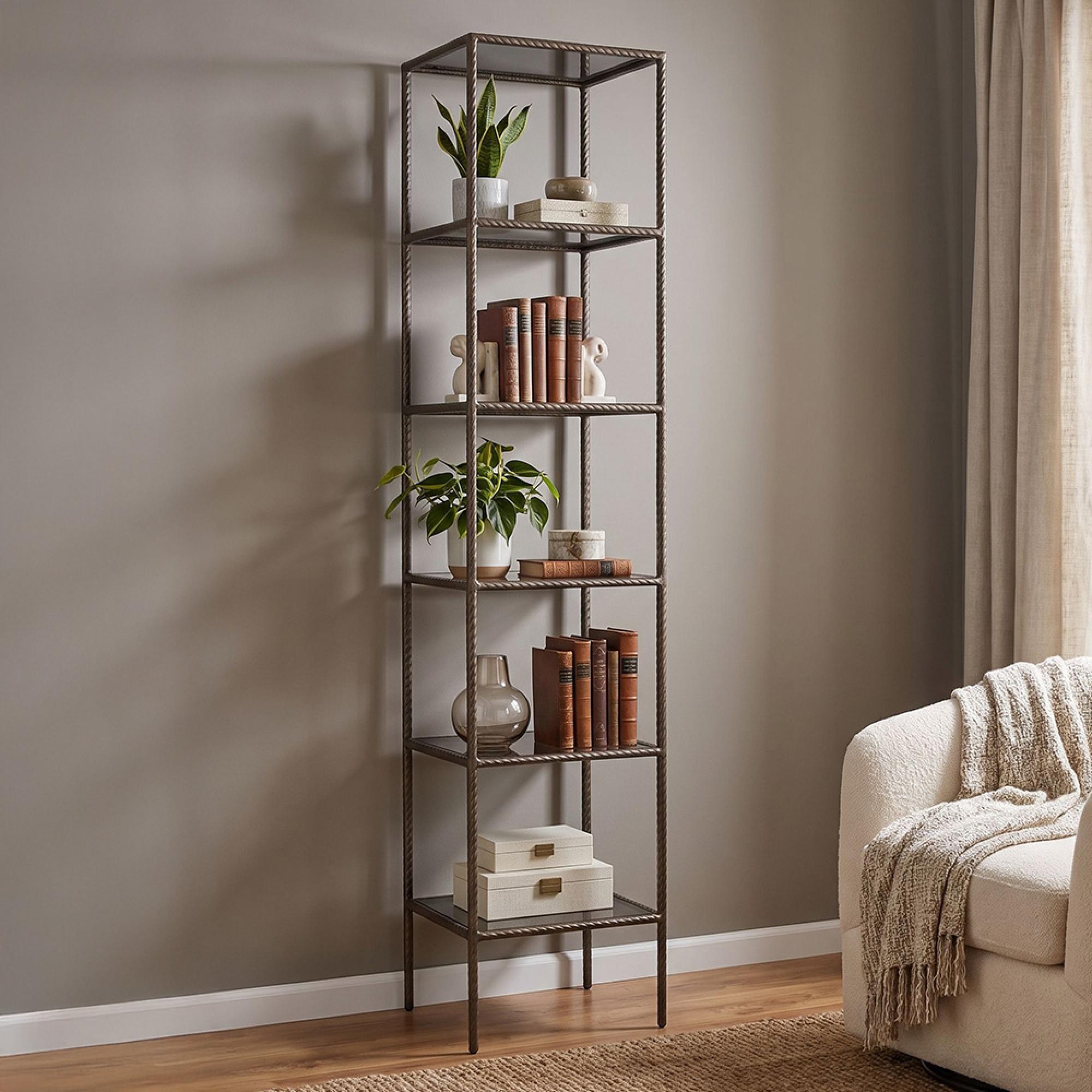 Sheridon Open Shelving Unit - Gold - Glass and Metal