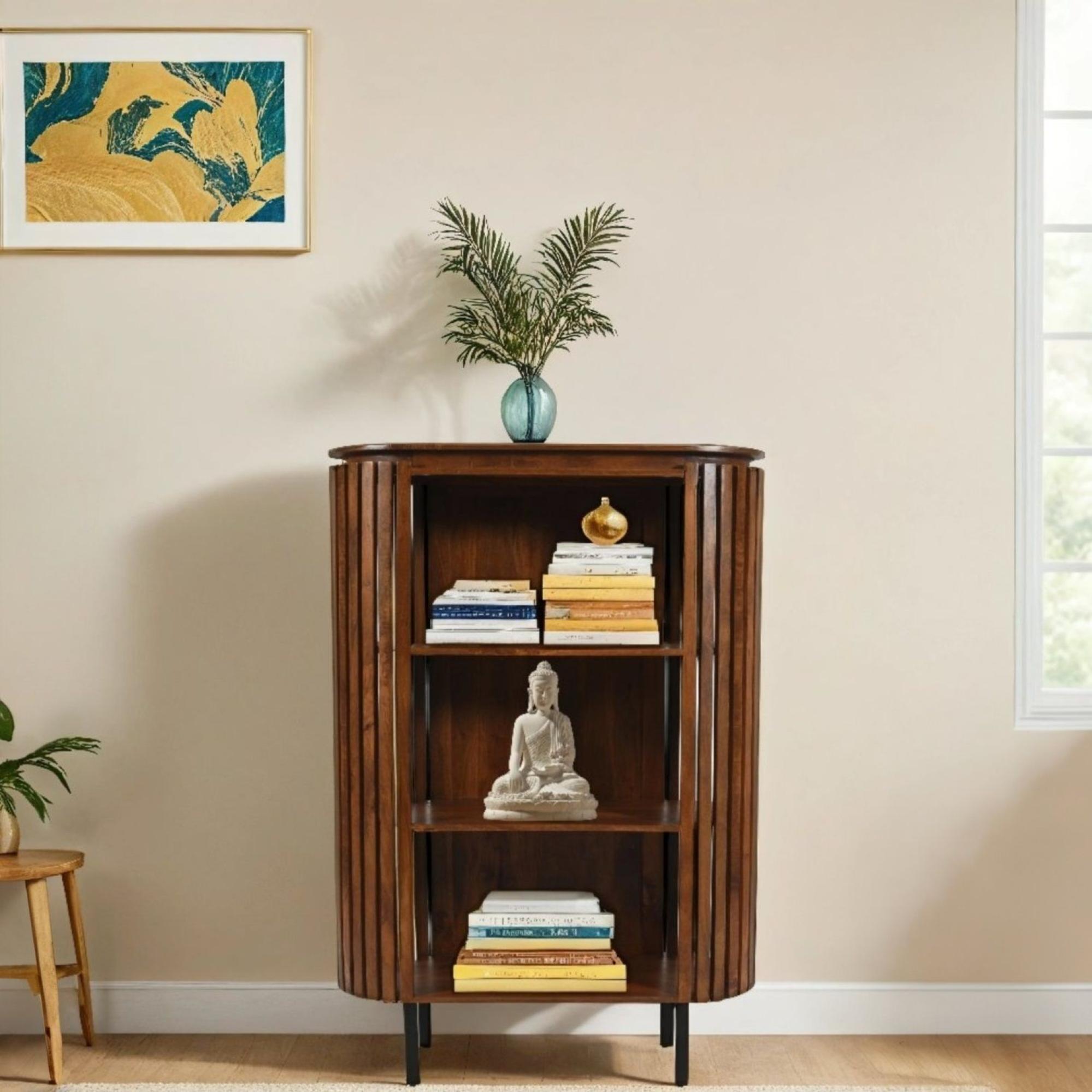 Amber Slatted Mango Wood Bookcase