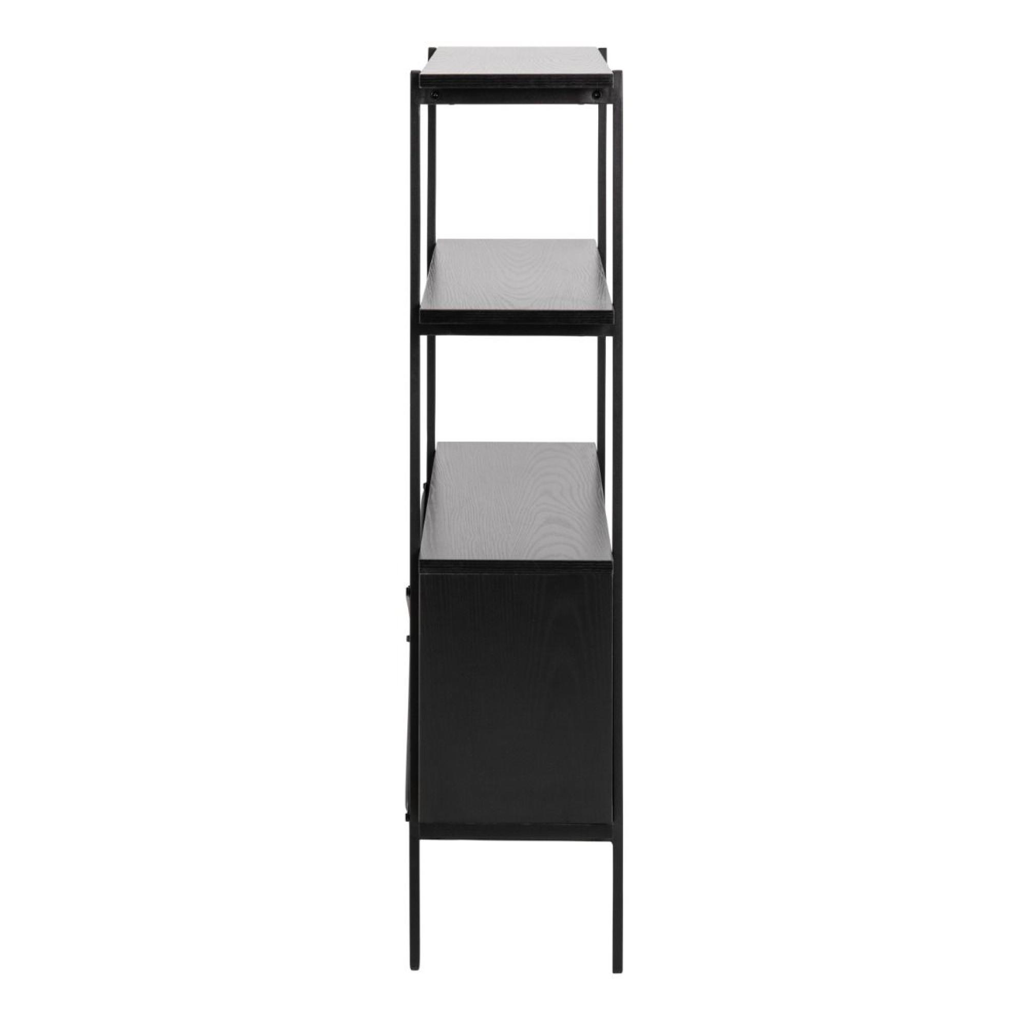 Angus Black Ash Small Shelving Unit with Cupboard