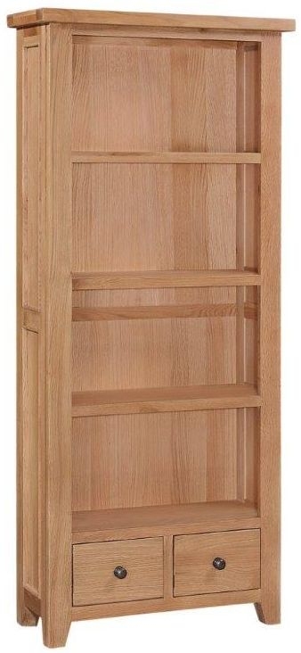 Appleby Oak Tall Bookcase, 180cm Bookshelf with 2 Bottom Storage Drawers