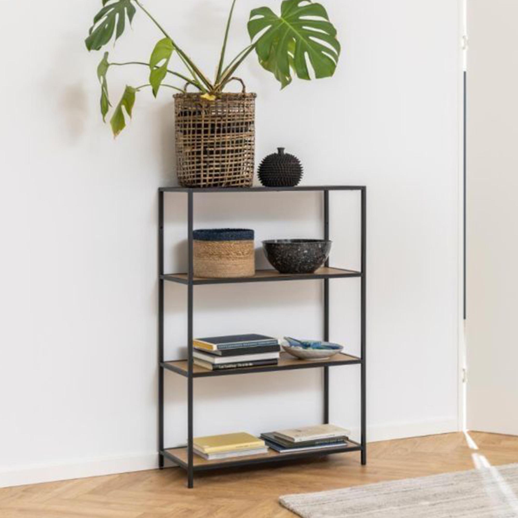 Clearance - Seaford Oak and Black Metal Short Open Shelving Unit - FSS16399