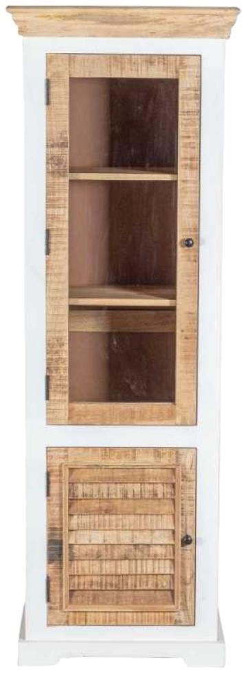 Coastal White and Wood 2 Door Bookcase Display Cabinet