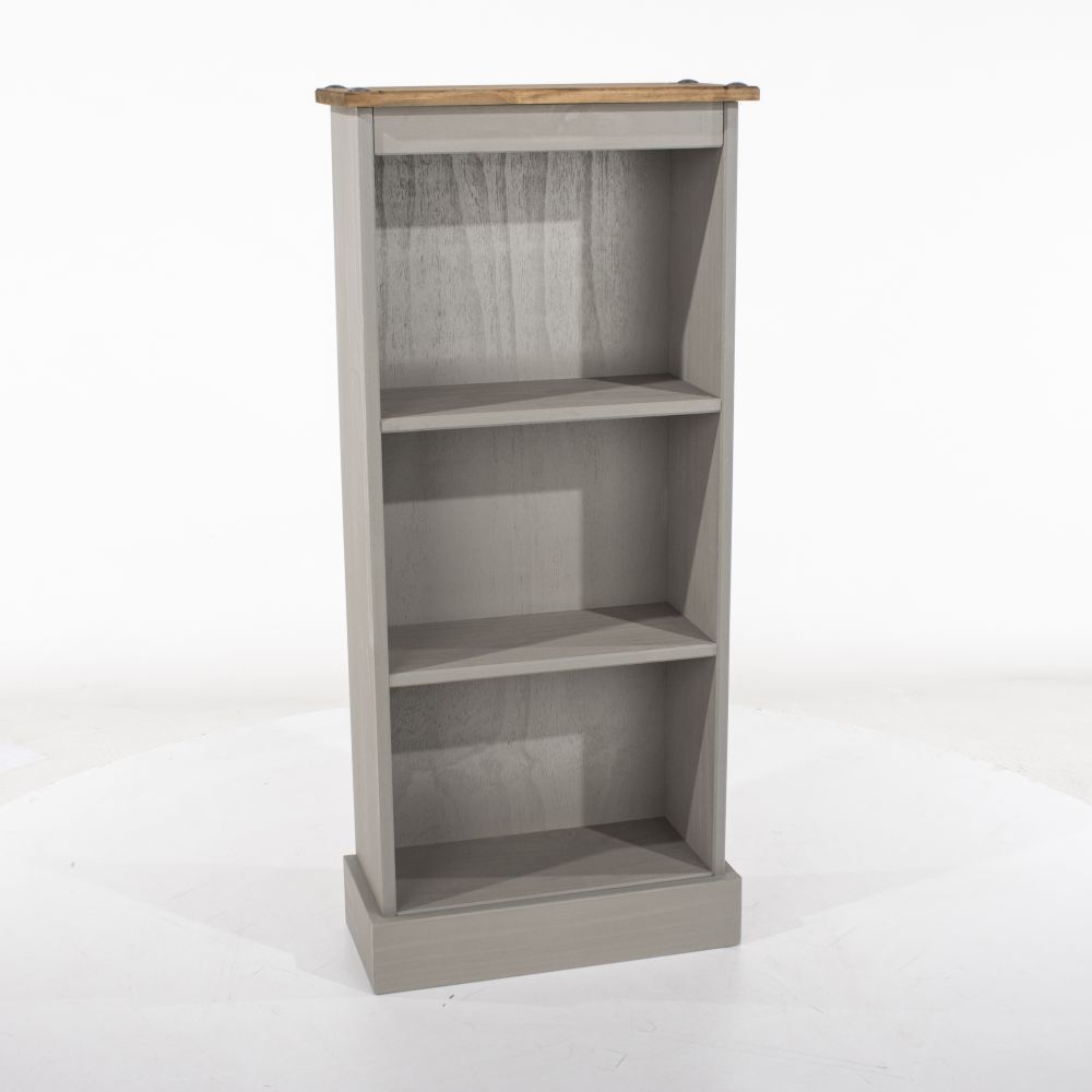 Corona Low Narrow Bookcase - Grey Mexican Pine