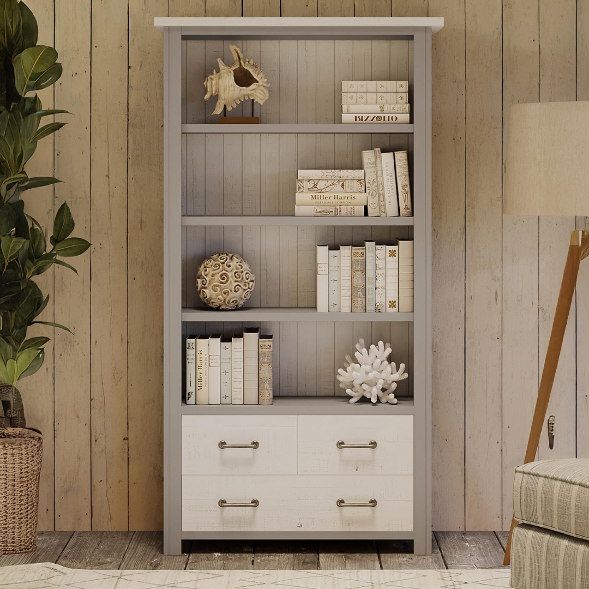 Greystone Reclaimed Wood Open Bookcase - Large - Drawers