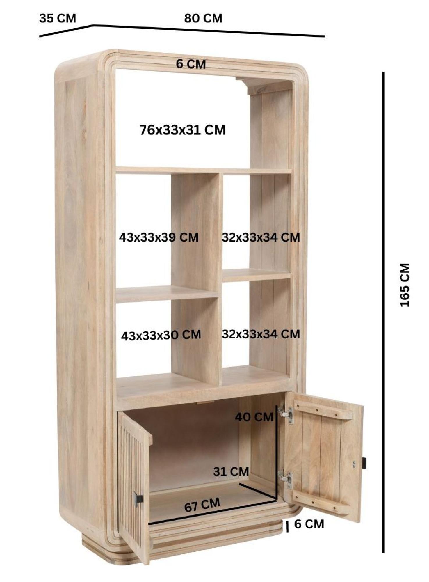 Hanover Ribbed Carved Mango Wood Bookcase with Cupboard