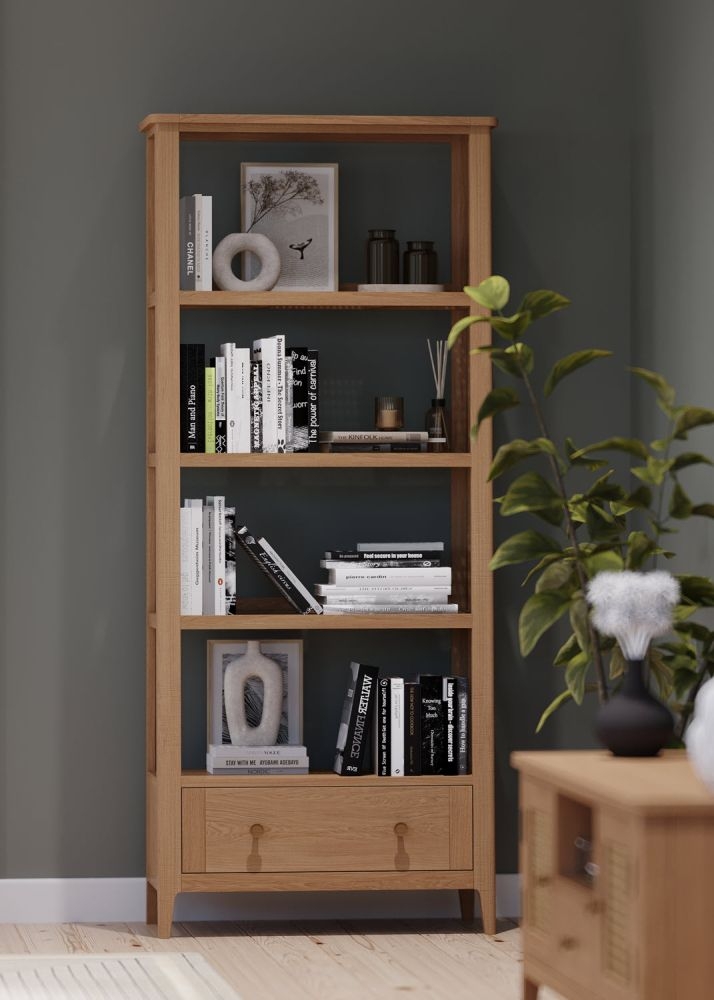 Henley Oak and Rattan Tall Bookcase