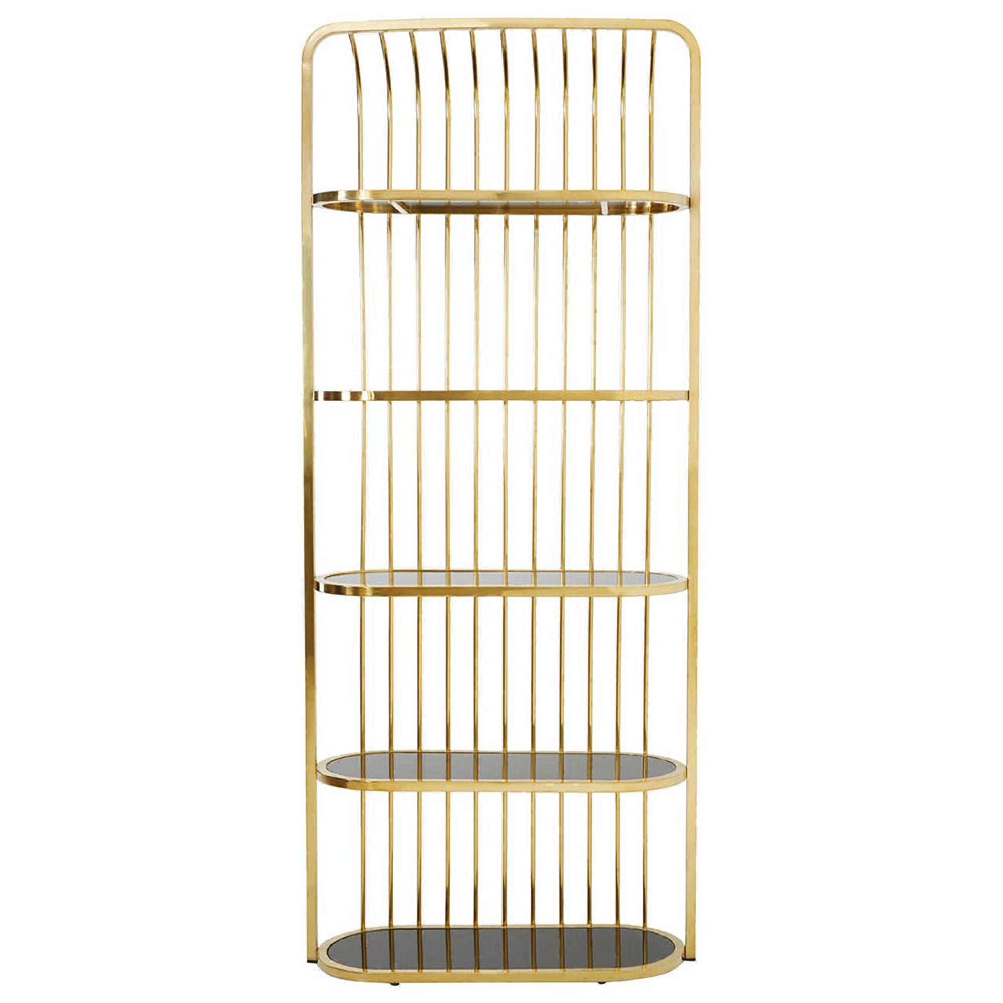 Horizon Bookcase - Cage - Black Glass with Gold Metal