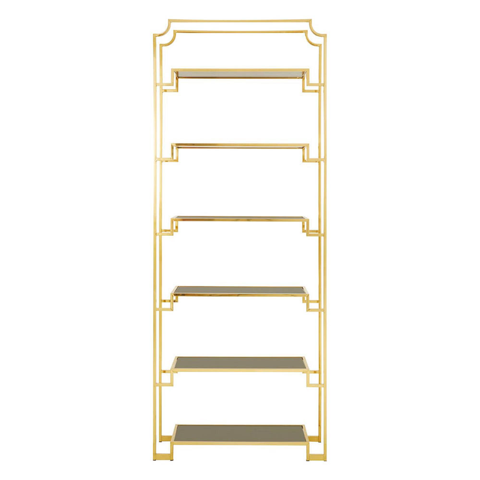 Horizon Open Shelving Unit - Black Glass with Gold Metal