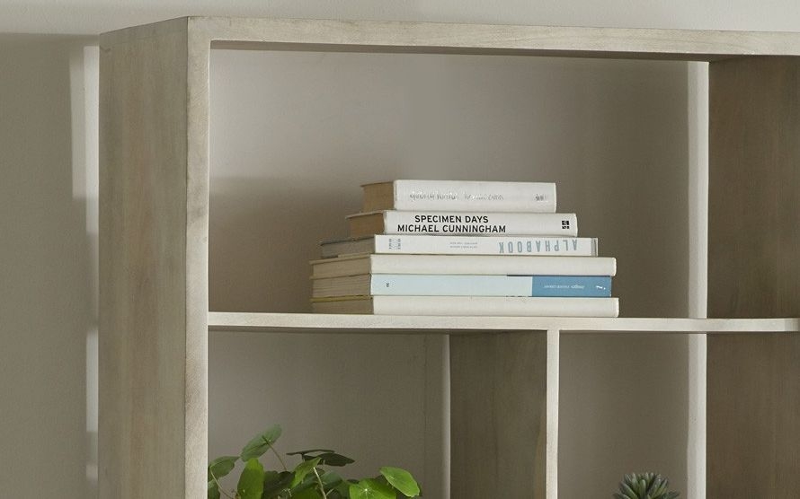 Kaza Light Mango Wood Bookcase - Hairpin Legs with Gold Geomatric Inlay