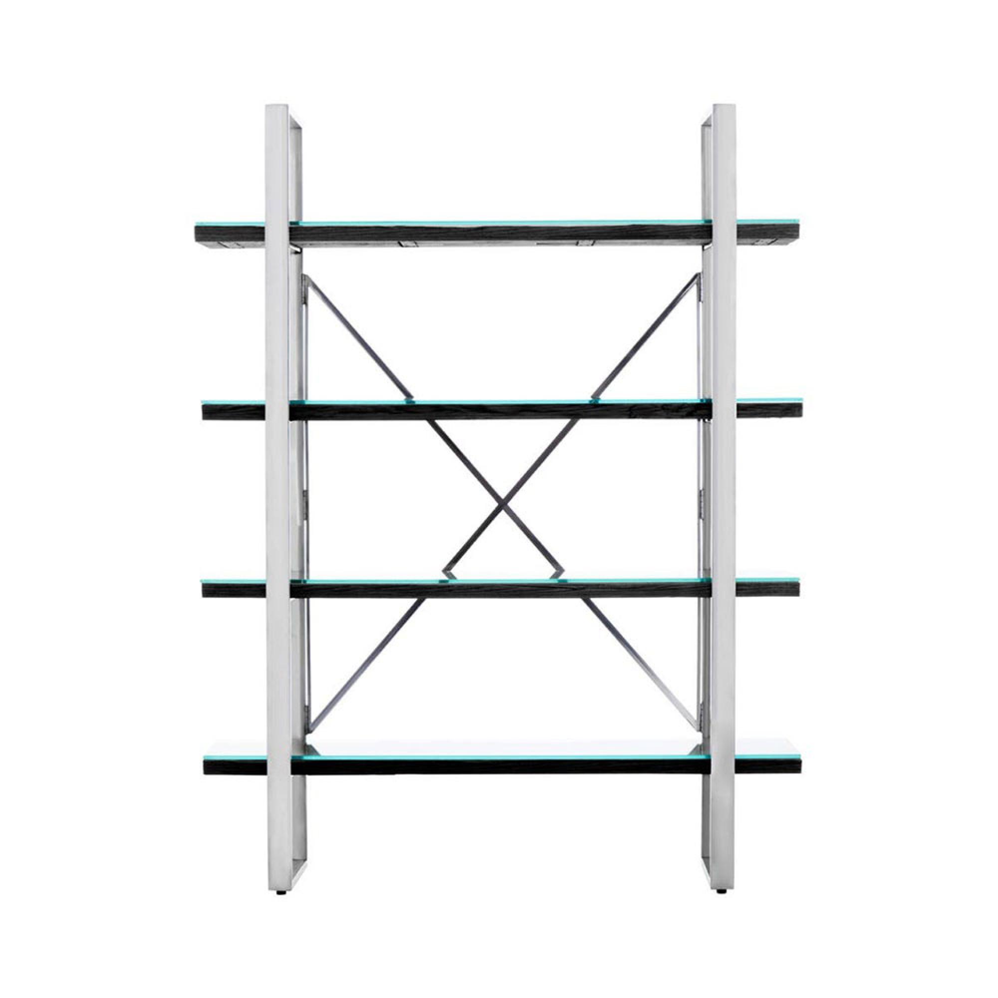 Kerala Shelving Unit - Open - Black Glass with Silver Metal