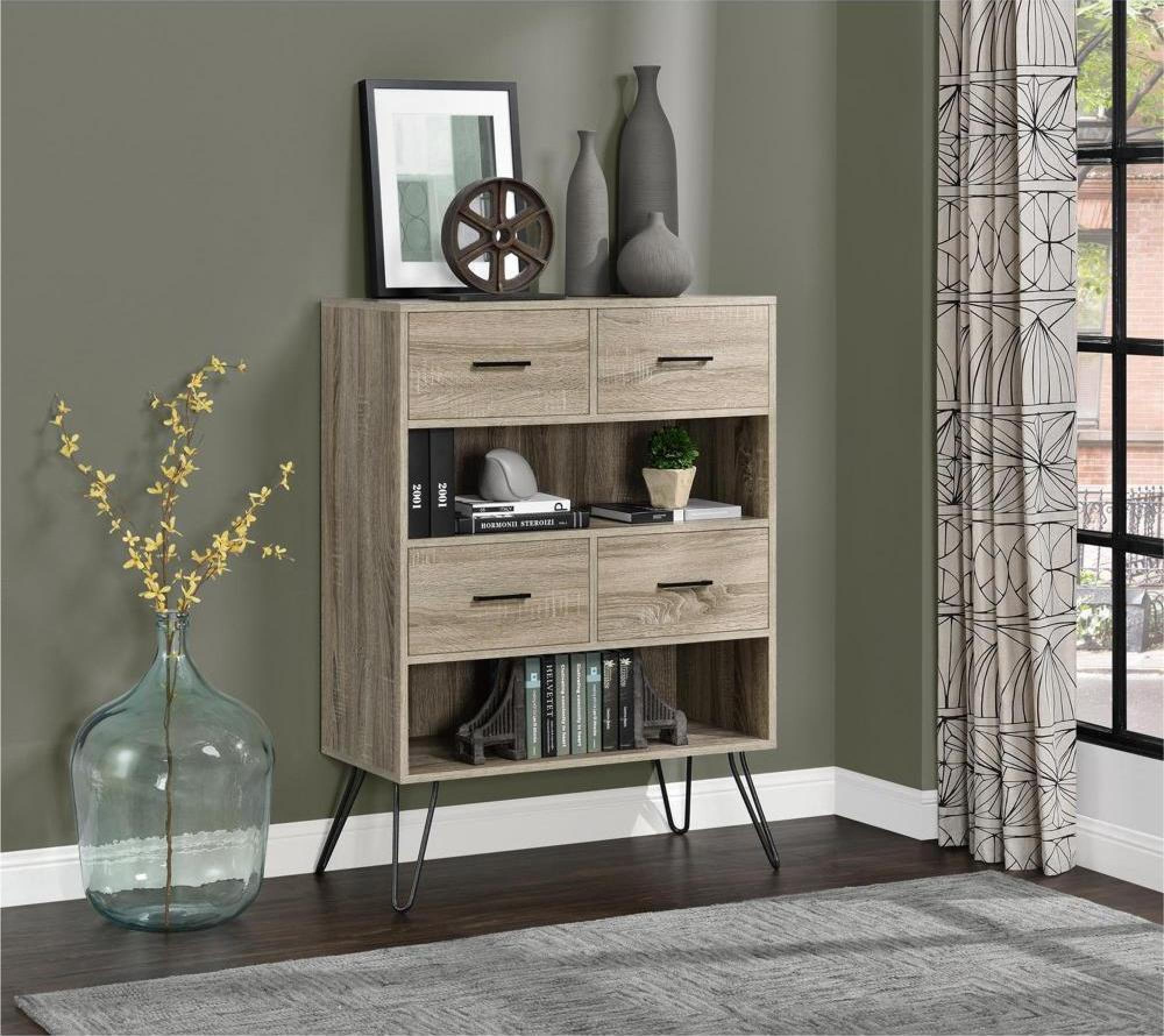 Landon Retro Bookcase - Distressed Grey Oak - 9654096PCOMUK