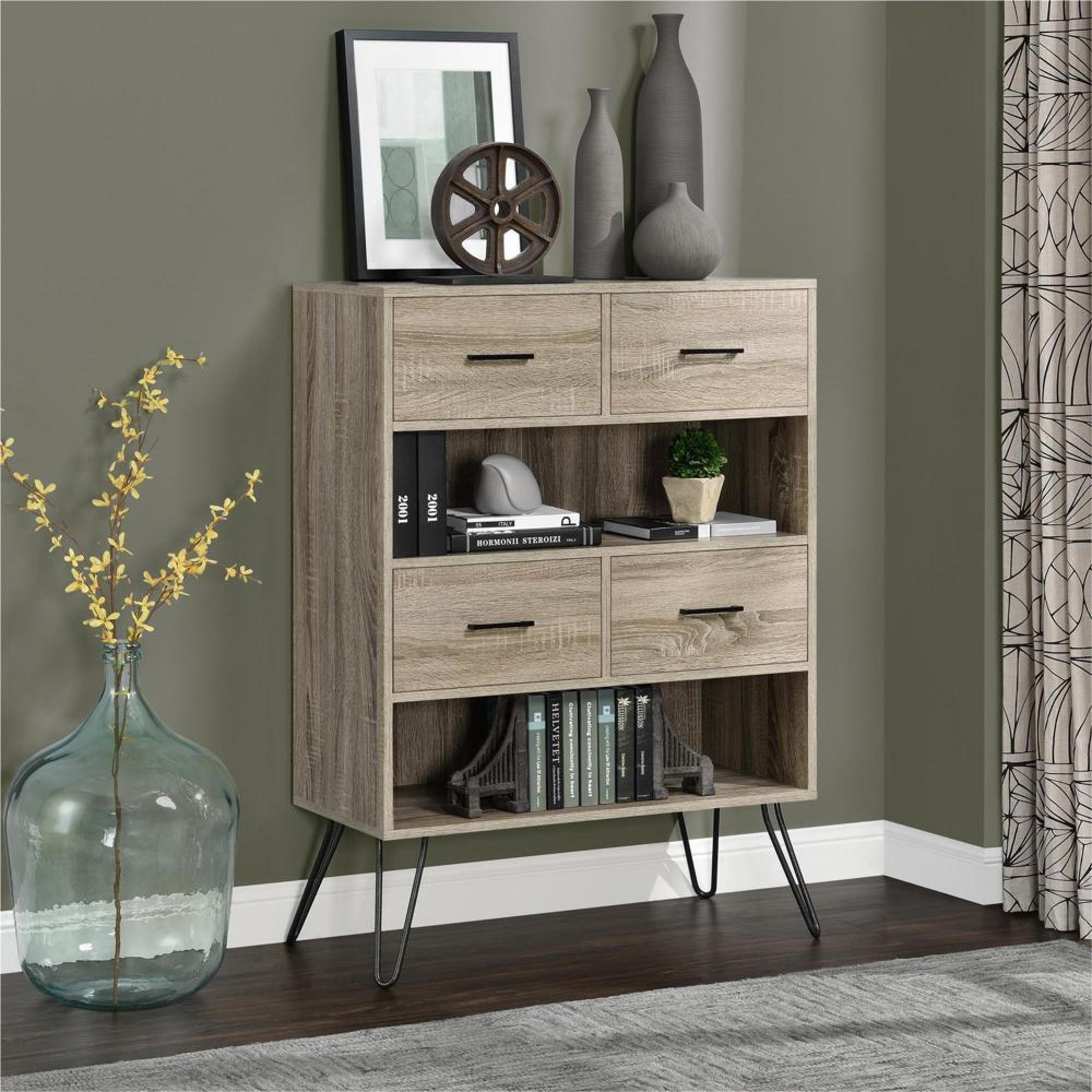 Landon Retro Bookcase - Distressed Grey Oak - 9654096PCOMUK
