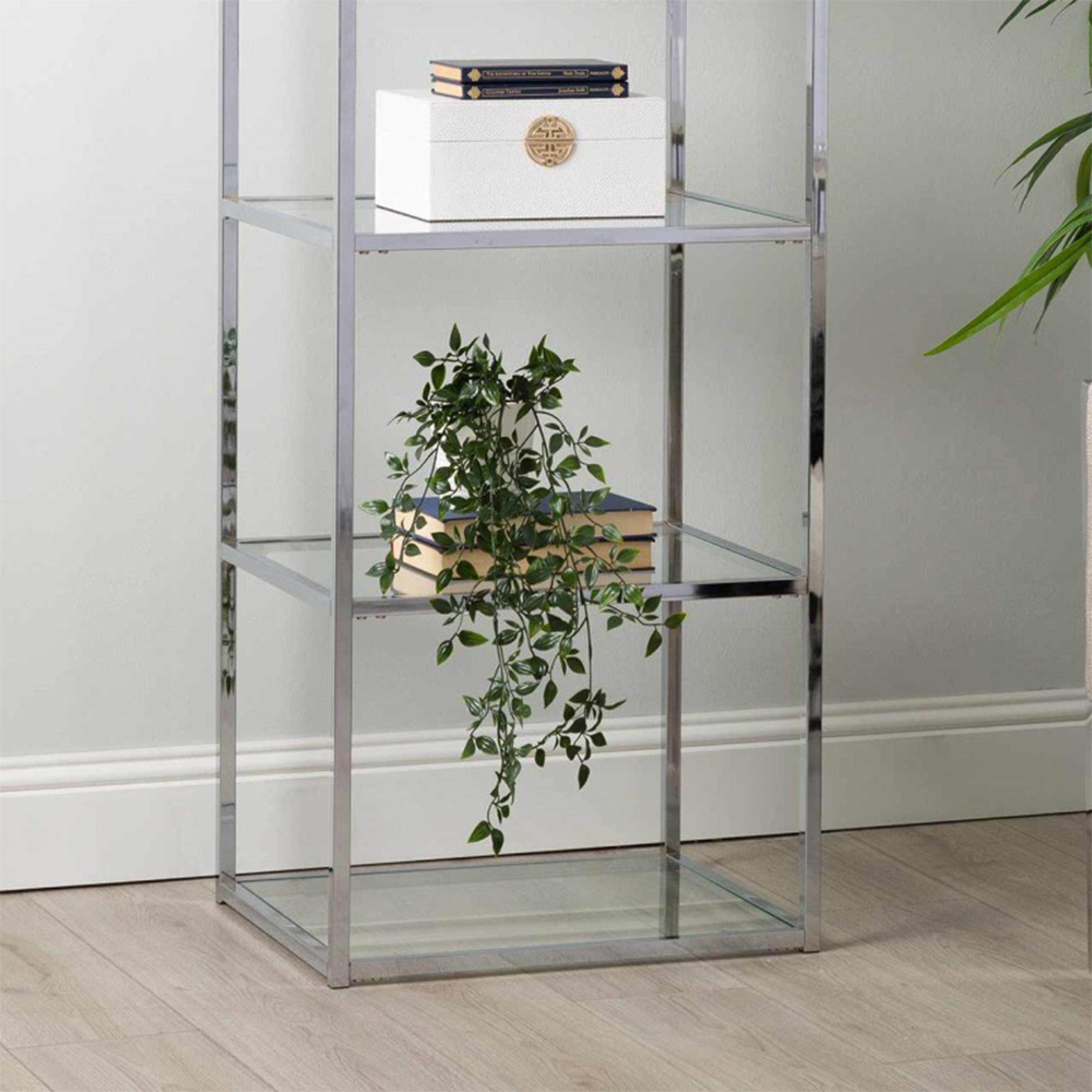 Logan Shelving Unit - Clear Glass and Chrome - Open