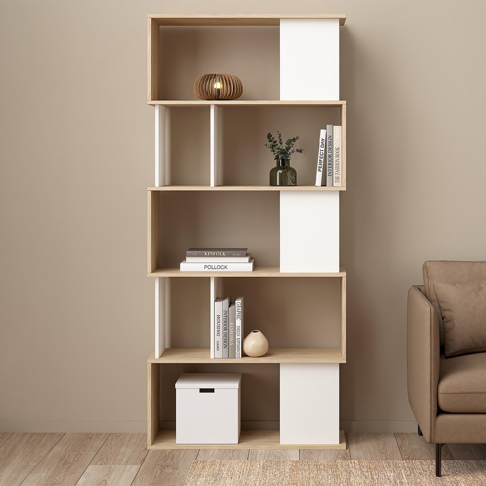 Maze Bookcase - Open - Oak and White