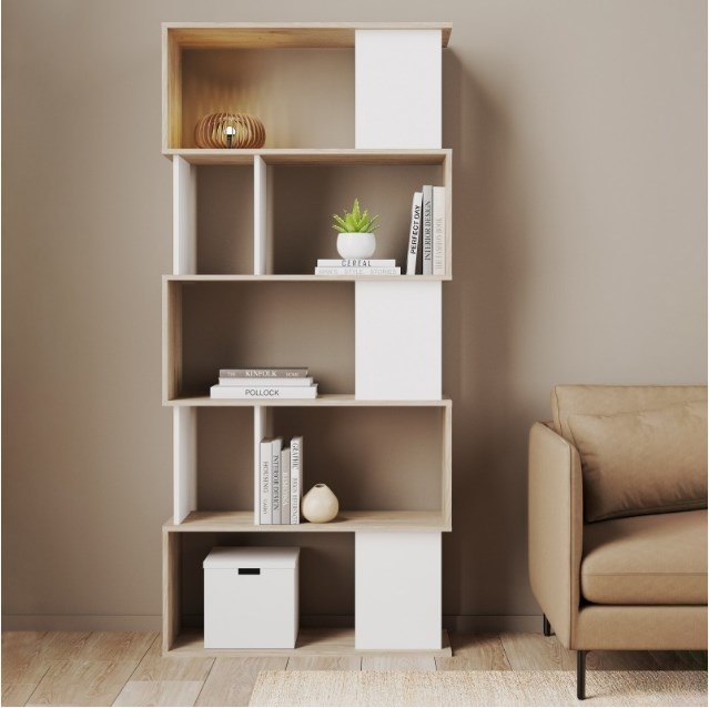 Maze Oak Effect and White Open Bookcase