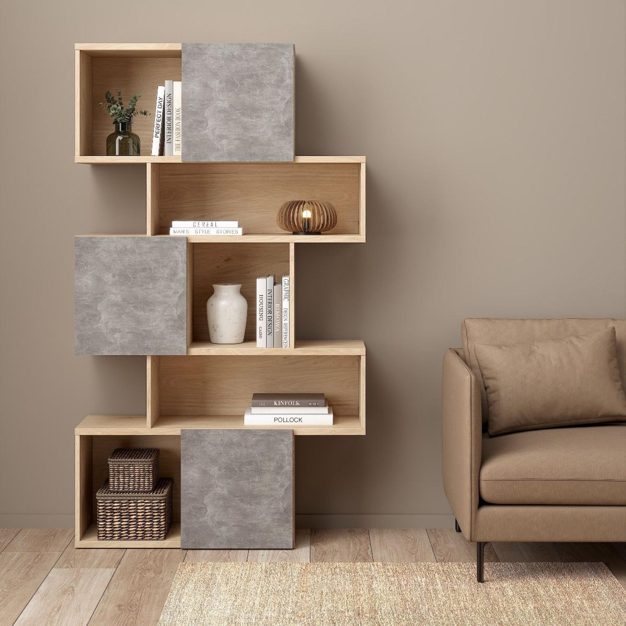 Maze Oak and Concrete Effect Asymmetrical Design Bookcase