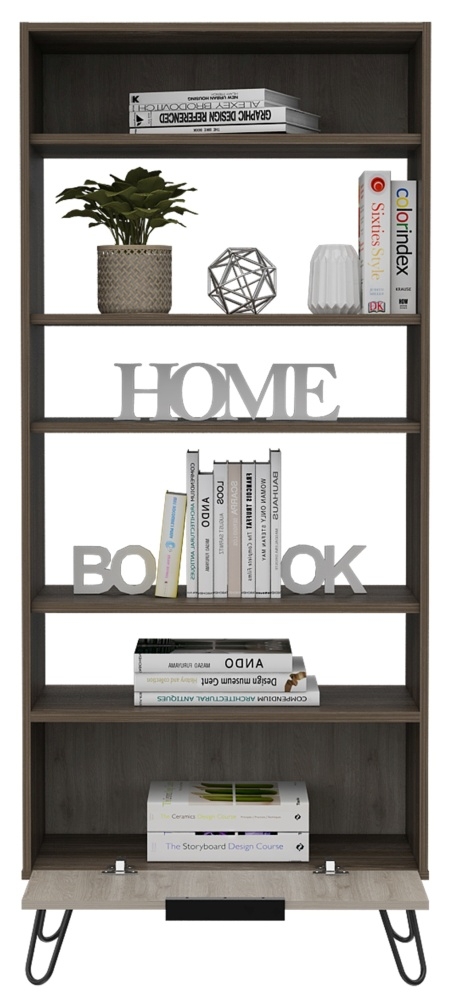 Nevada Bookcase - Grey Oak - Hairpin Legs