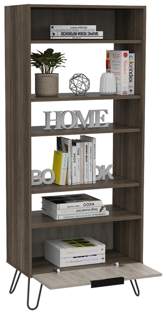 Nevada Bookcase - Grey Oak - Hairpin Legs