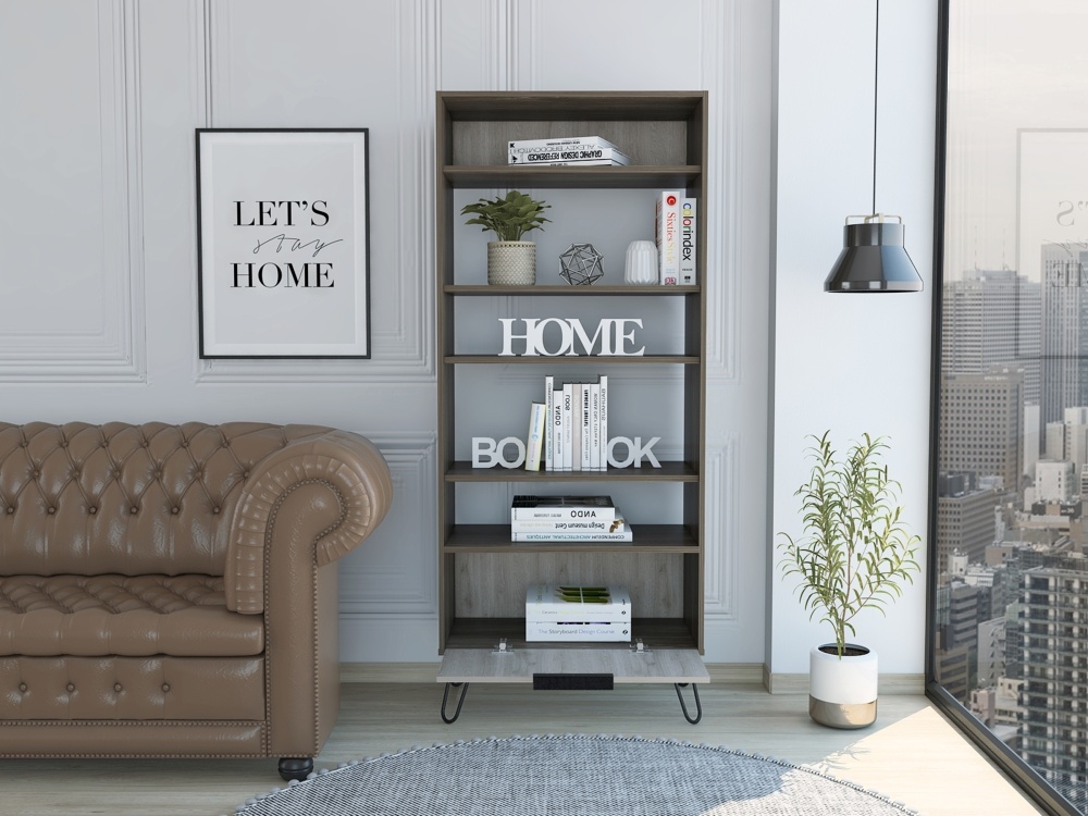 Nevada Bookcase - Grey Oak - Hairpin Legs