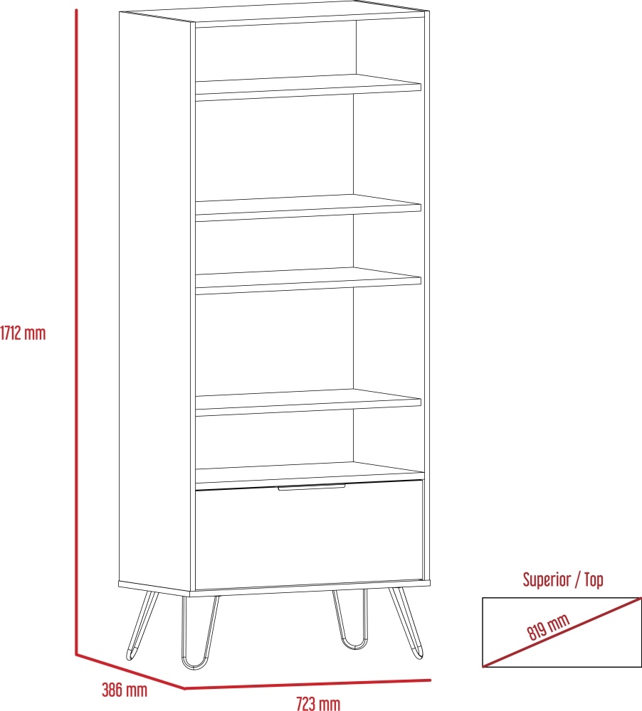 Nevada Bookcase - Grey Oak - Hairpin Legs