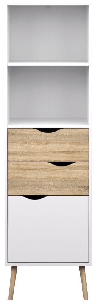 Oslo White and Oak Effect Narrow Bookcase