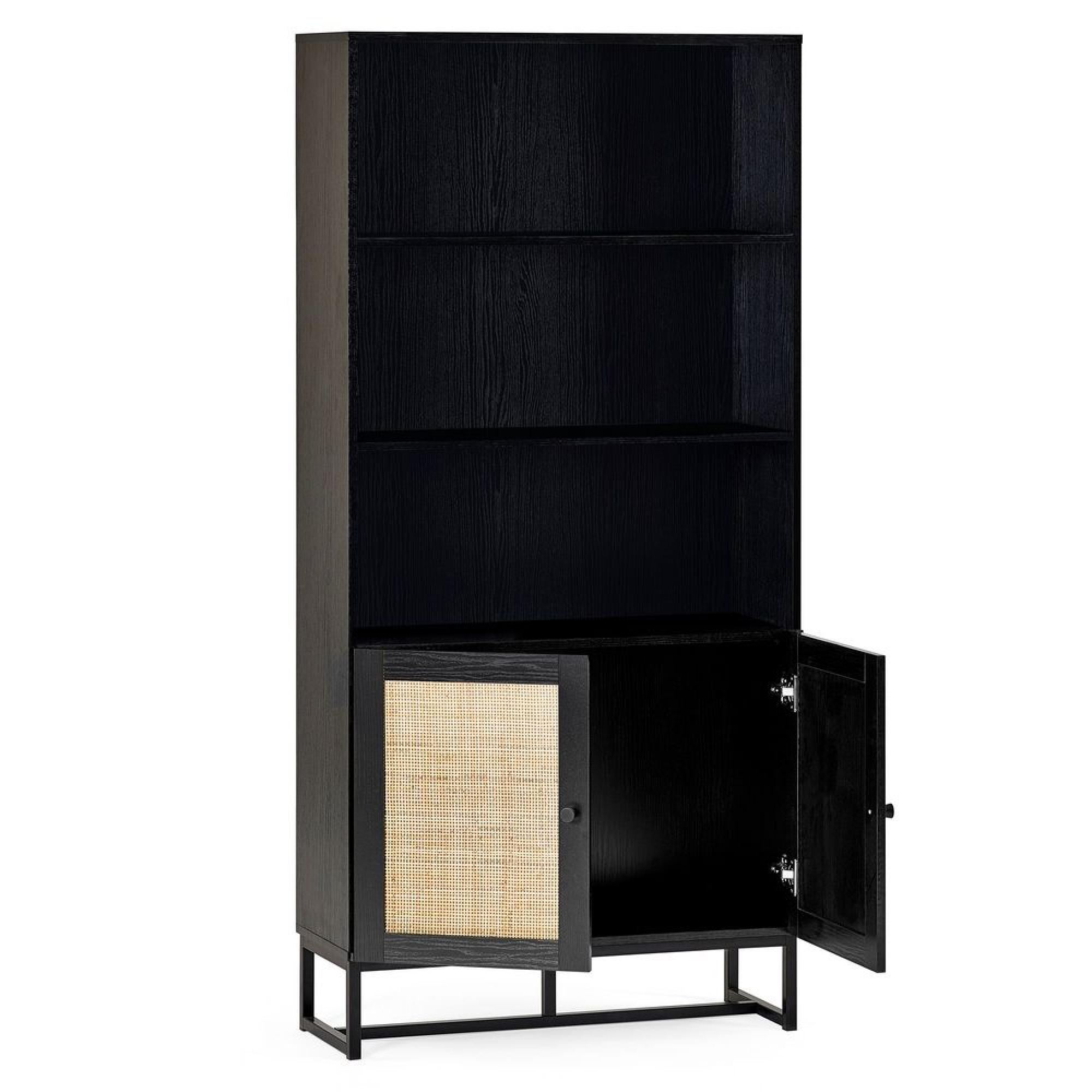 Padstow Bookcase - Black and Rattan