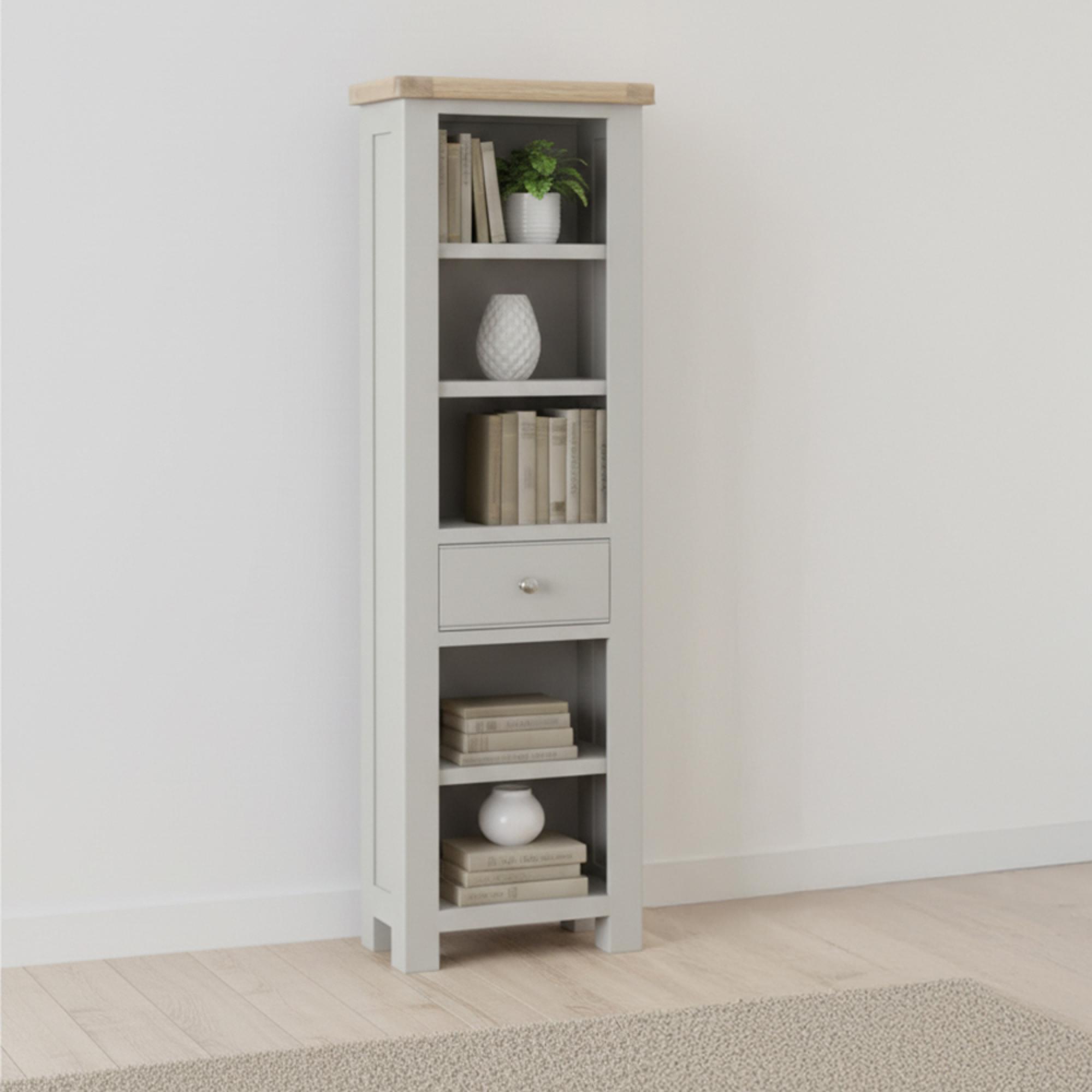 Salcombe Bookcase - Slim - 1 Drawer - Grey Oak