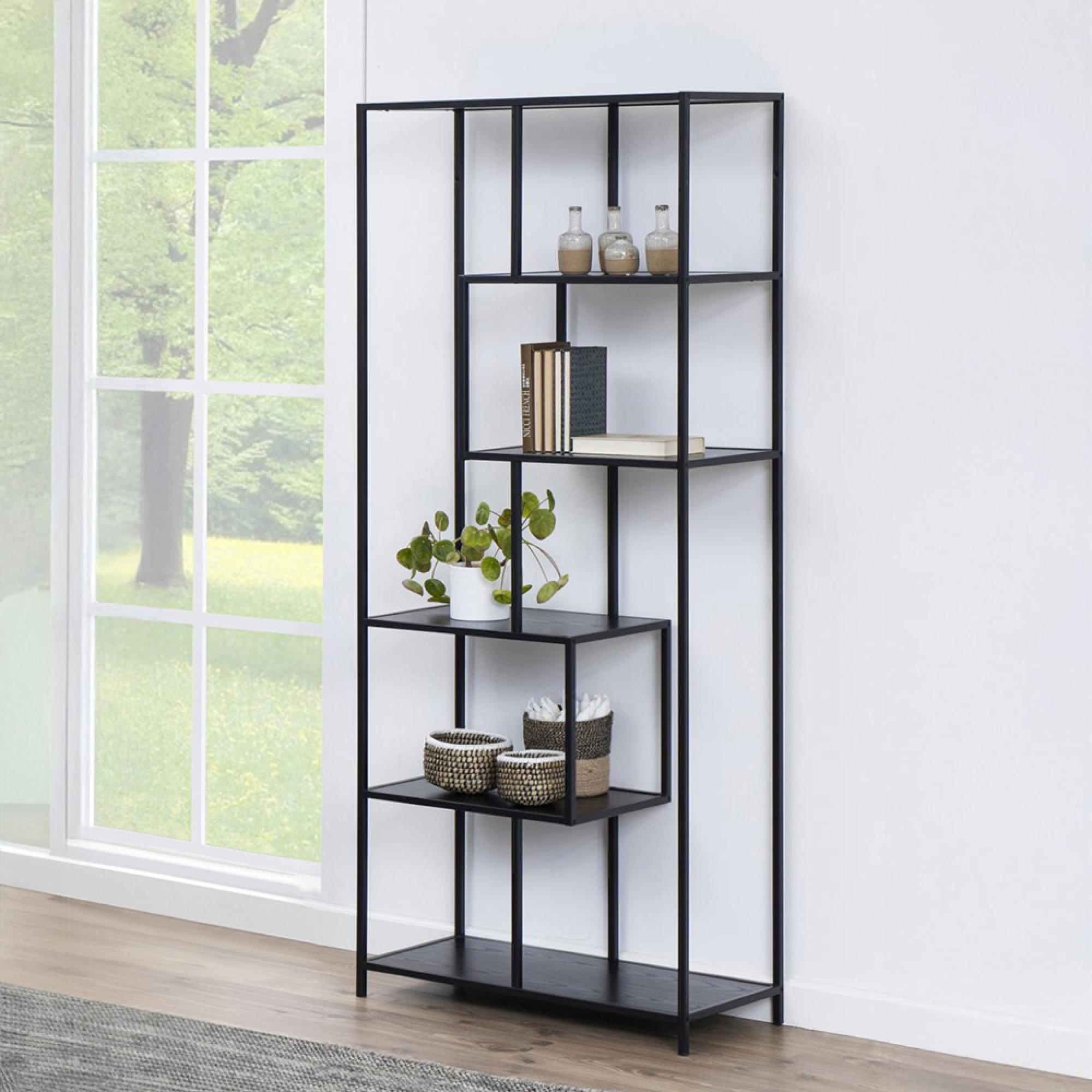 Seaford Tall Bookshelf - Black Melamine and Metal