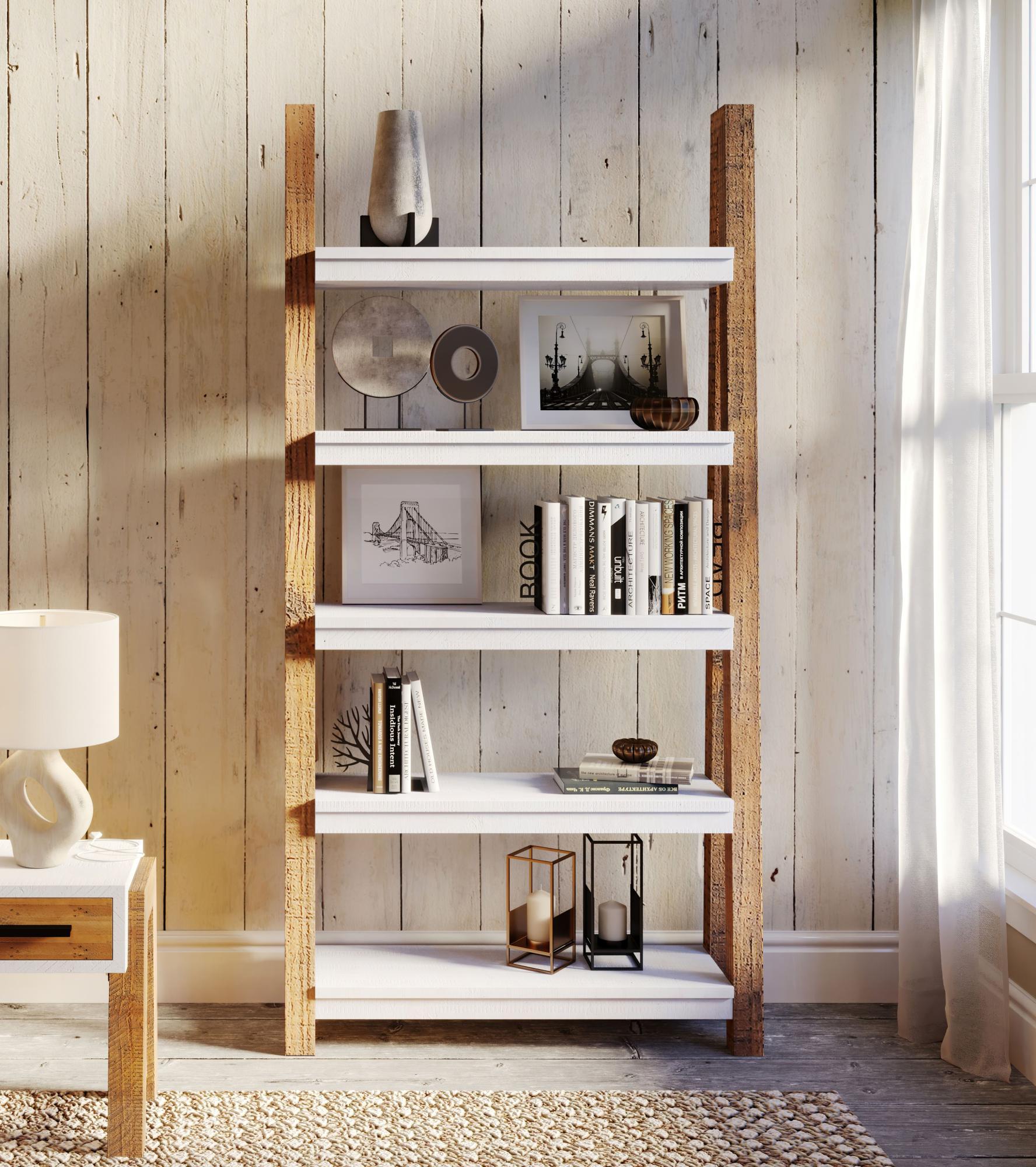 Trinity Reclaimed Wood & White Bookcase - Open