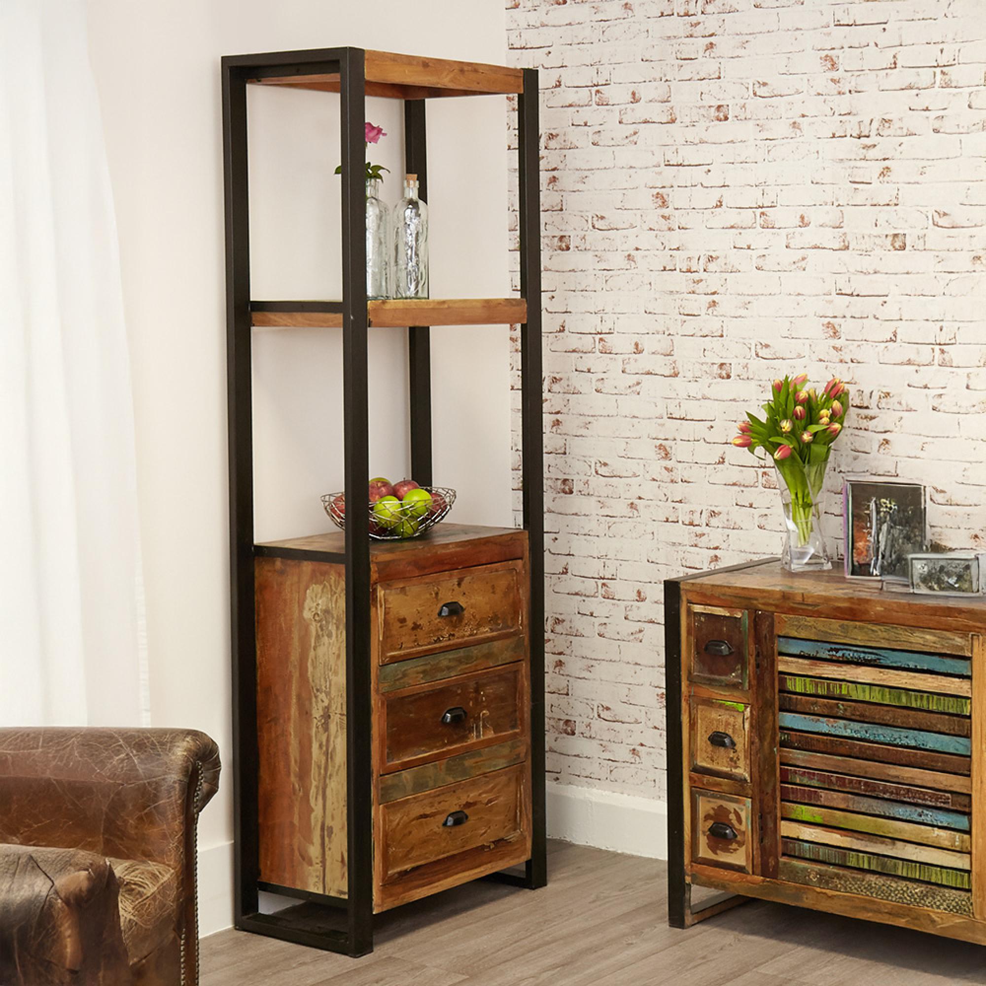 Urban Chic Reclaimed Alcove Bookcase - 3 Drawer