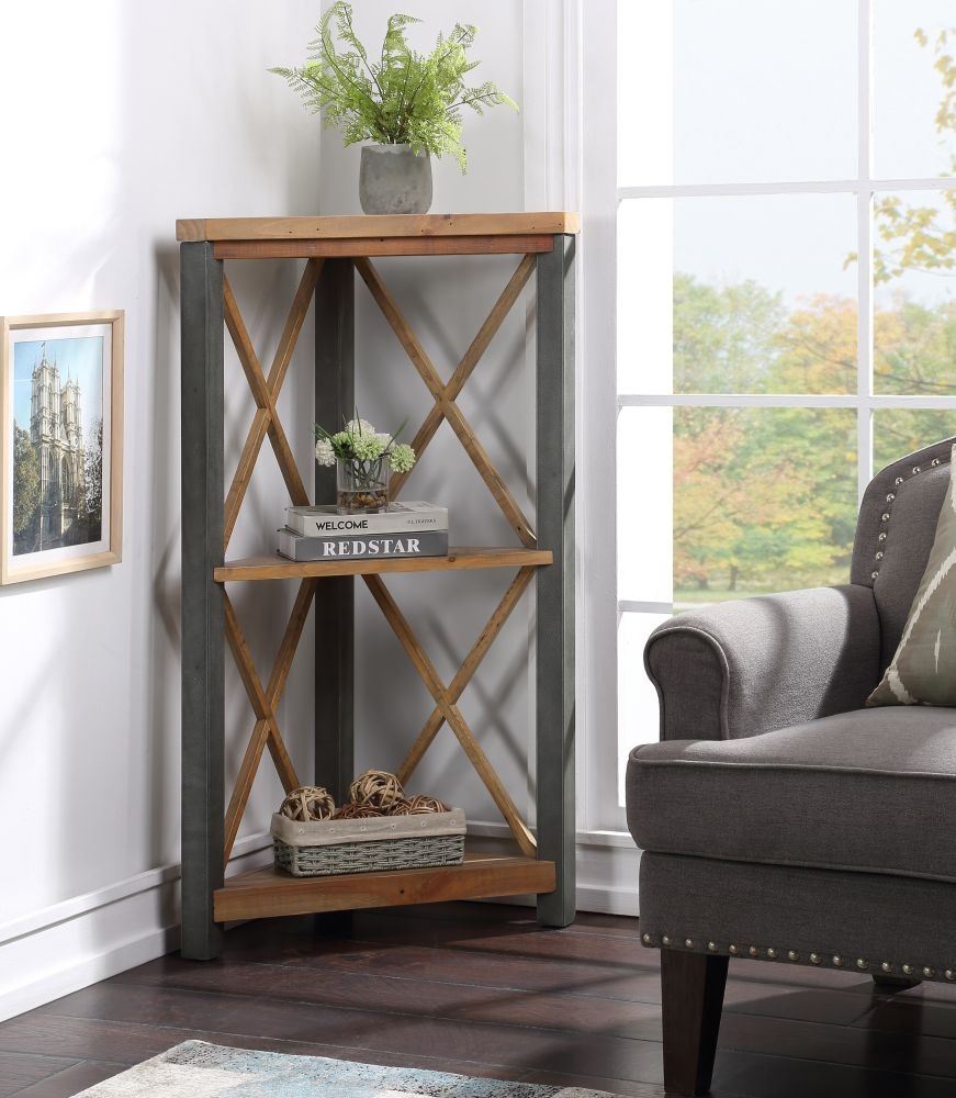 Urban Elegance Reclaimed Wood Corner Bookcase - Small