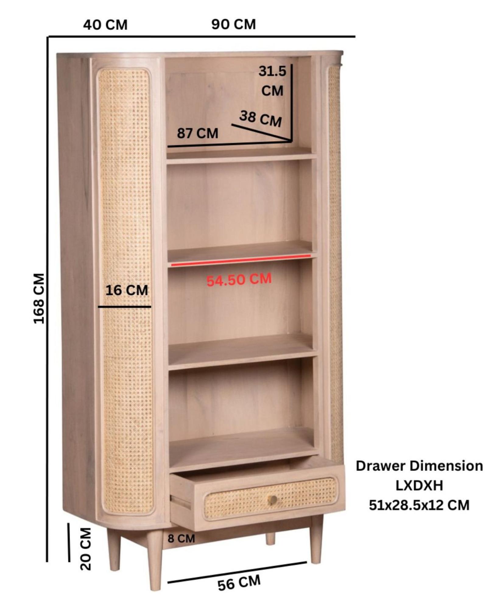 Vance Curved Natural Rattan and Mango Wood Bookcase