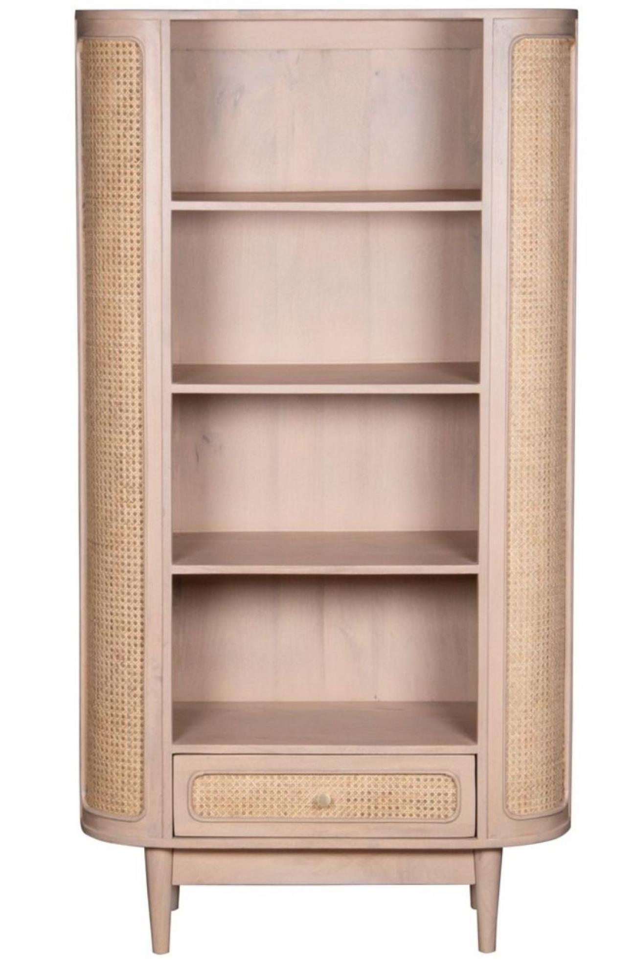 Vance Curved Natural Rattan and Mango Wood Bookcase