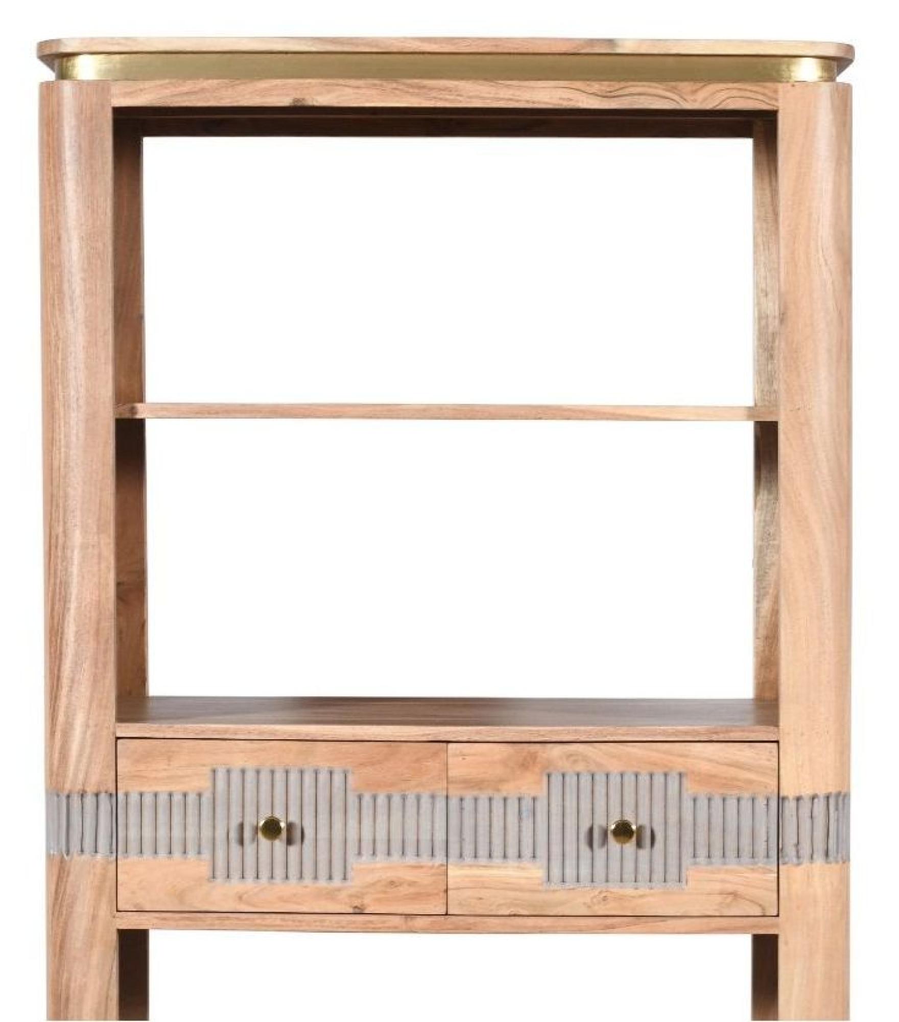 William Acacia Ribbed with Gold Trim Large Open Bookcase