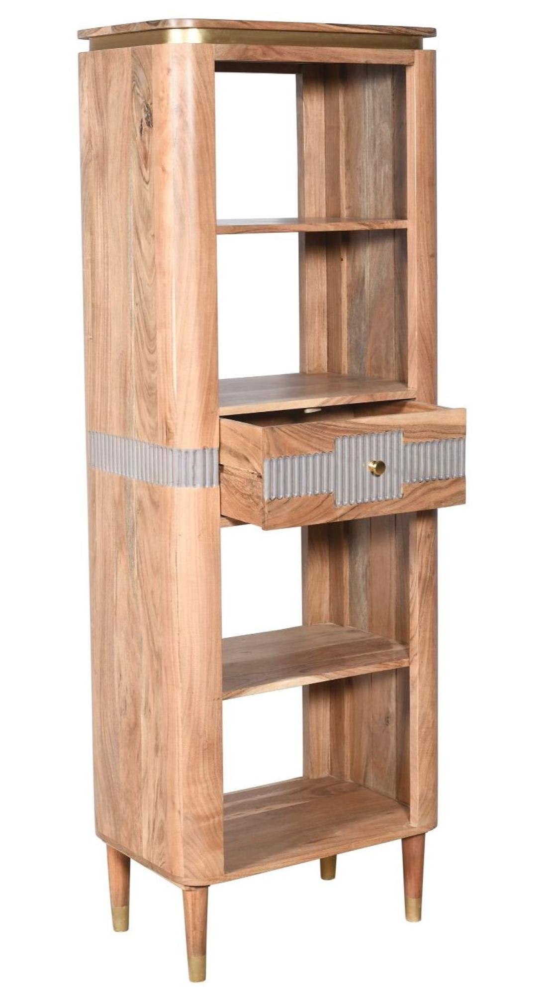 William Acacia Ribbed with Gold Trim Slim Open Bookcase