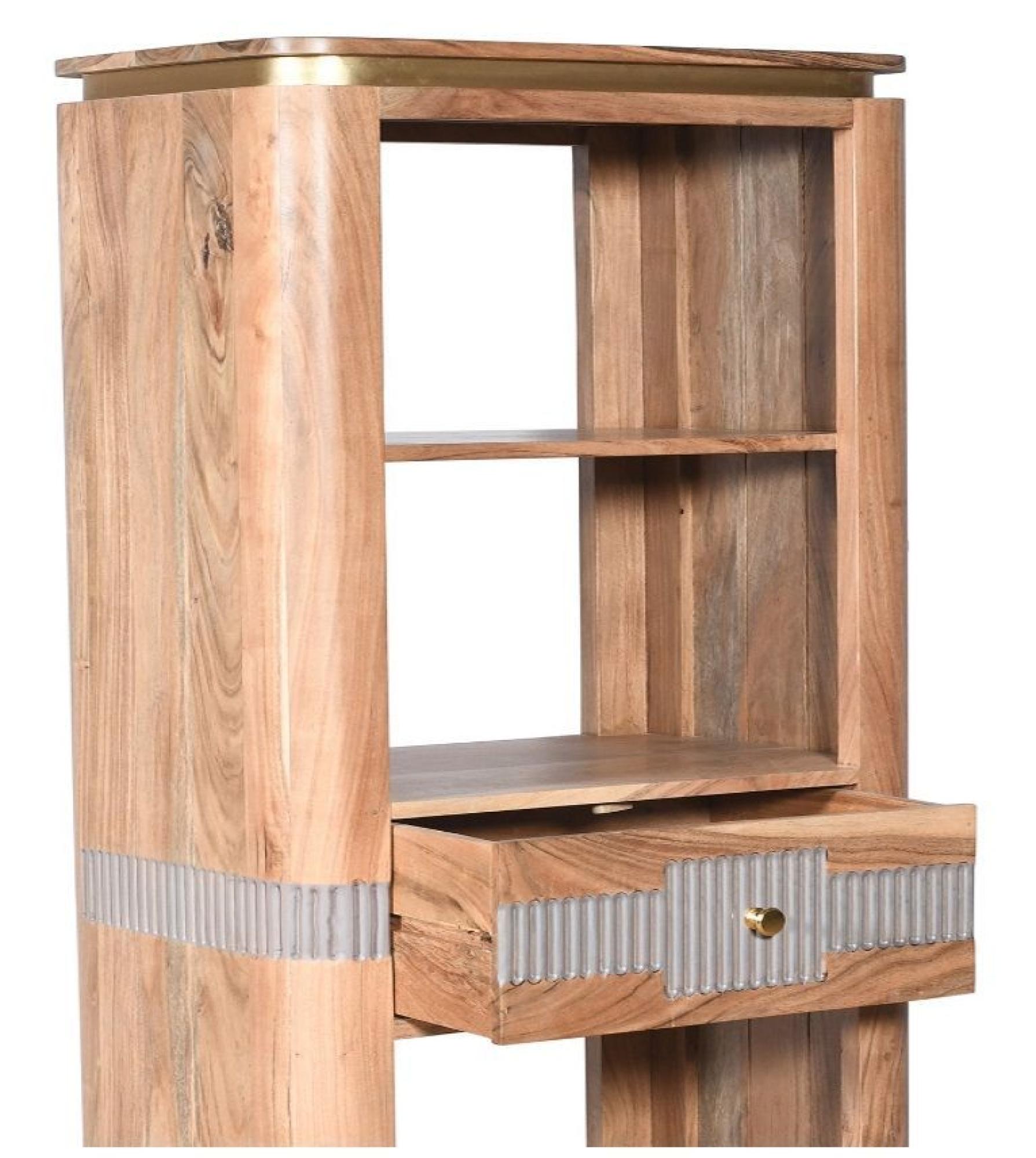 William Acacia Ribbed with Gold Trim Slim Open Bookcase