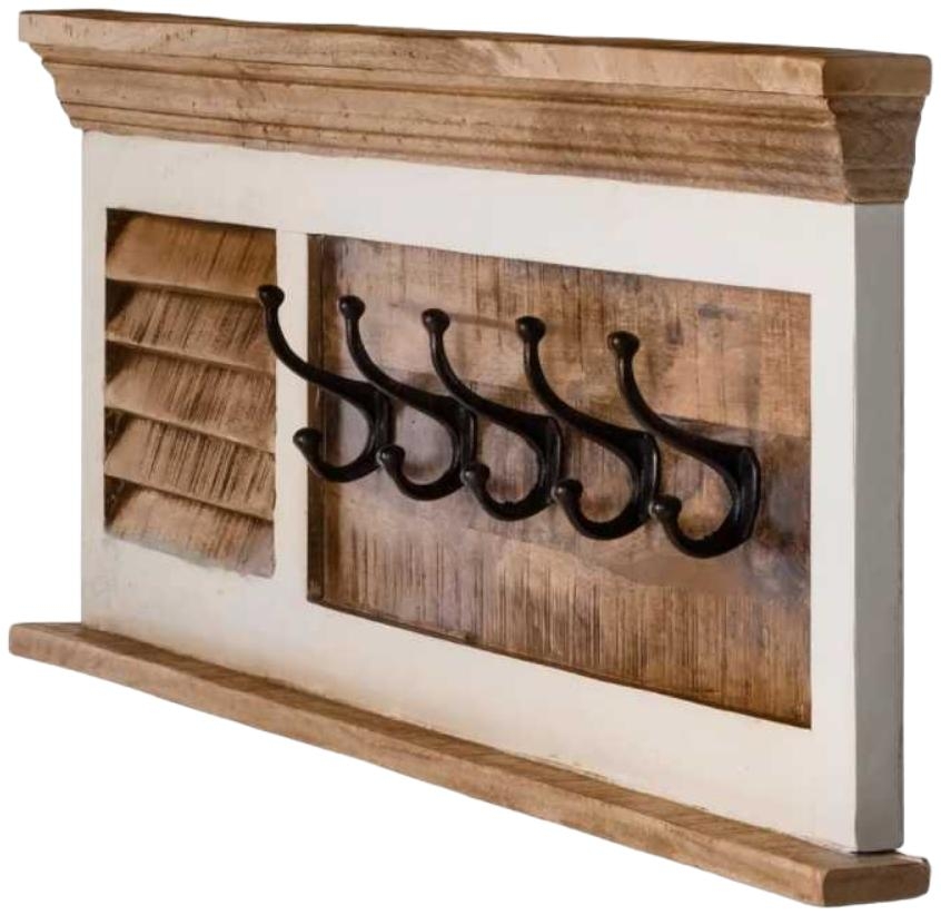 Coastal White and Wood Wall Coat Hook Hanger
