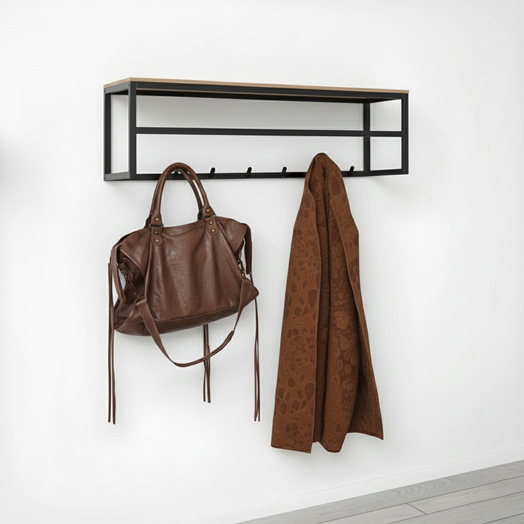 Seaford Clothes Rack - Wall Mounted - Oak and Black Metal