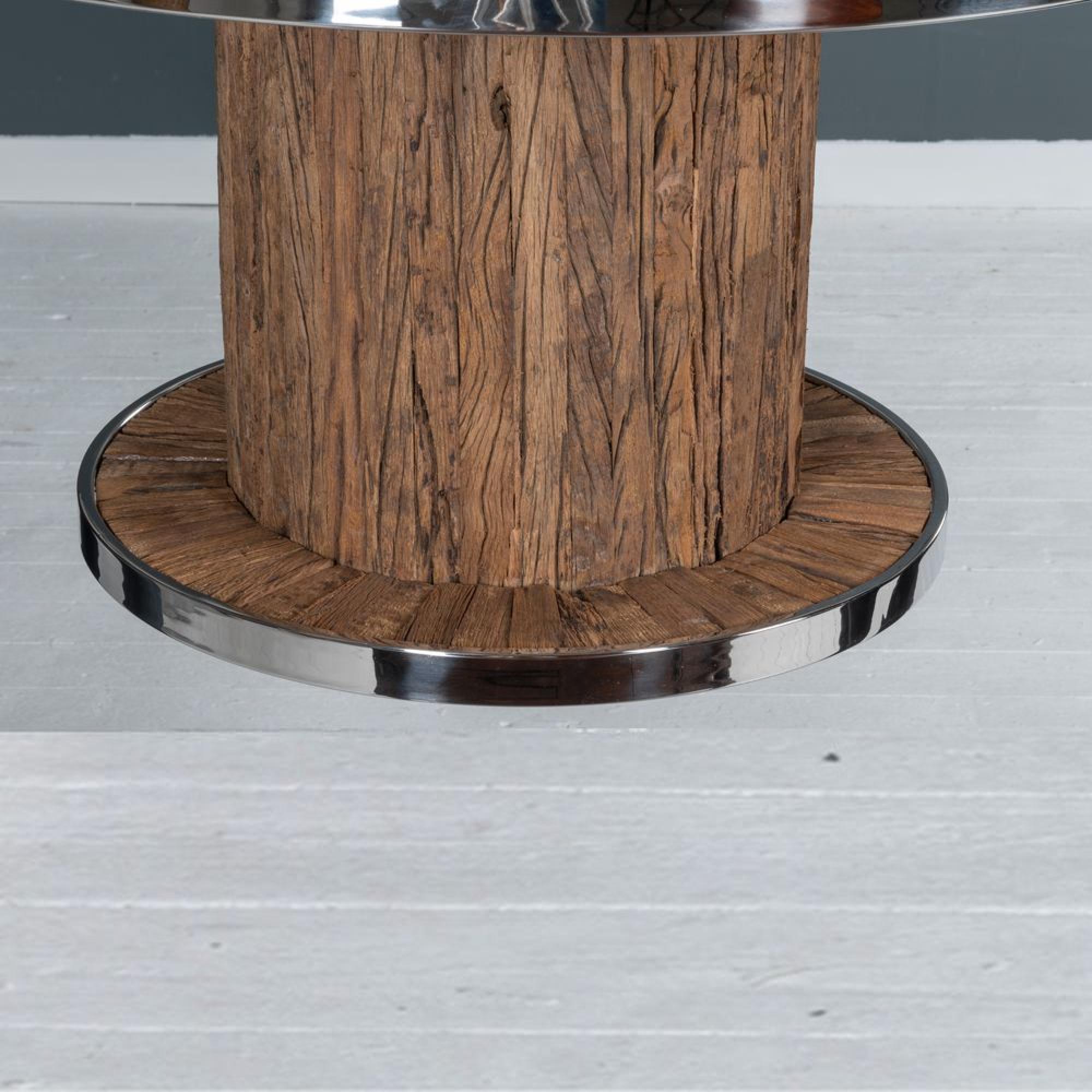 Clearance - Railway Sleeper Coffee Table - Round - Glass Top - Reclaimed Wood