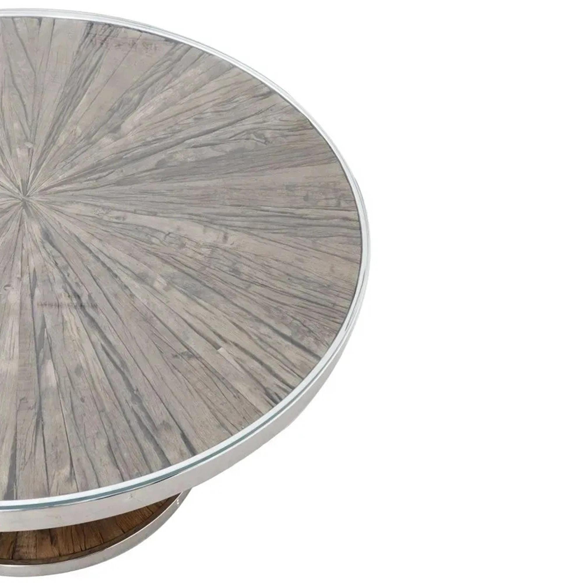 Clearance - Railway Sleeper Coffee Table - Round - Glass Top - Reclaimed Wood