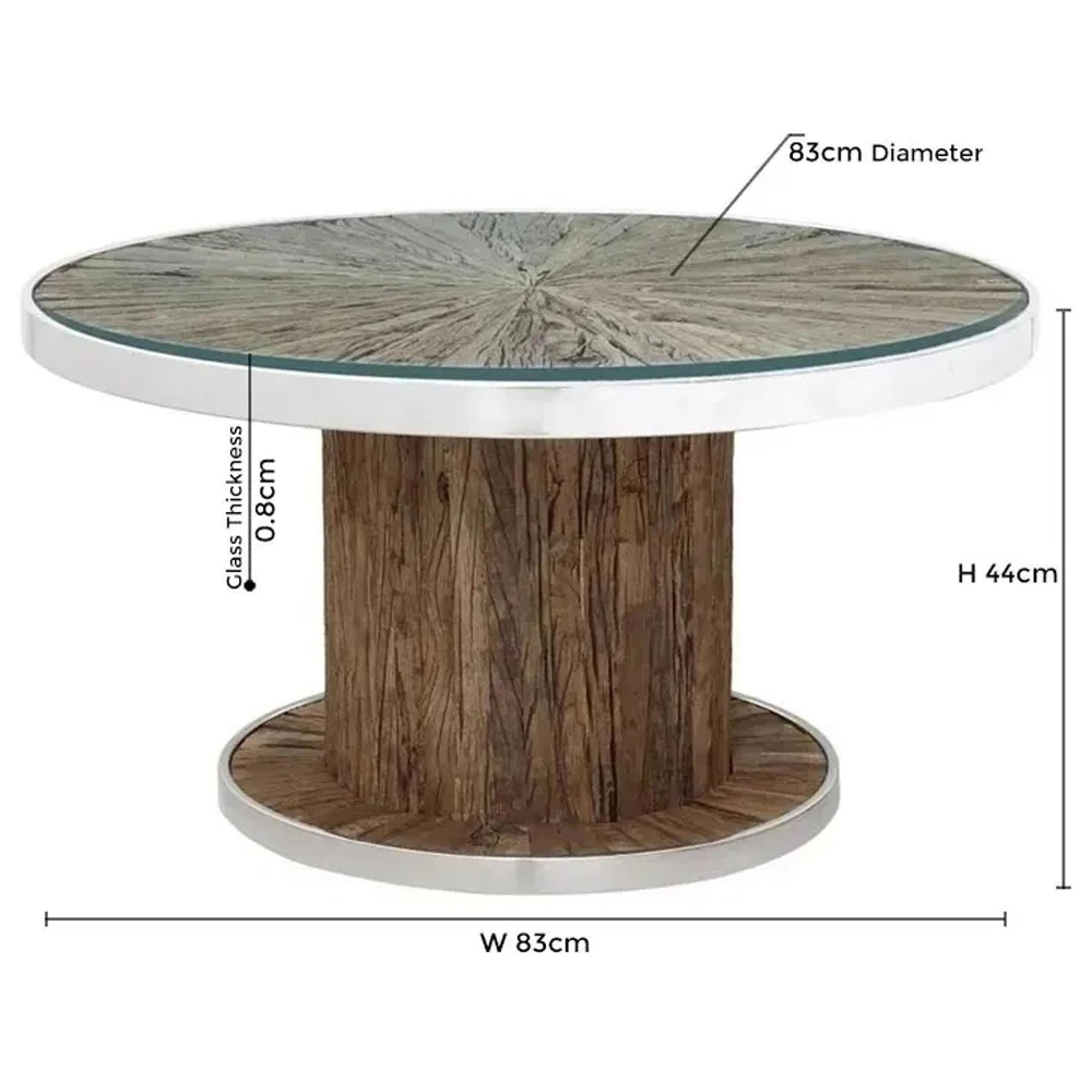 Clearance - Railway Sleeper Coffee Table - Round - Glass Top - Reclaimed Wood