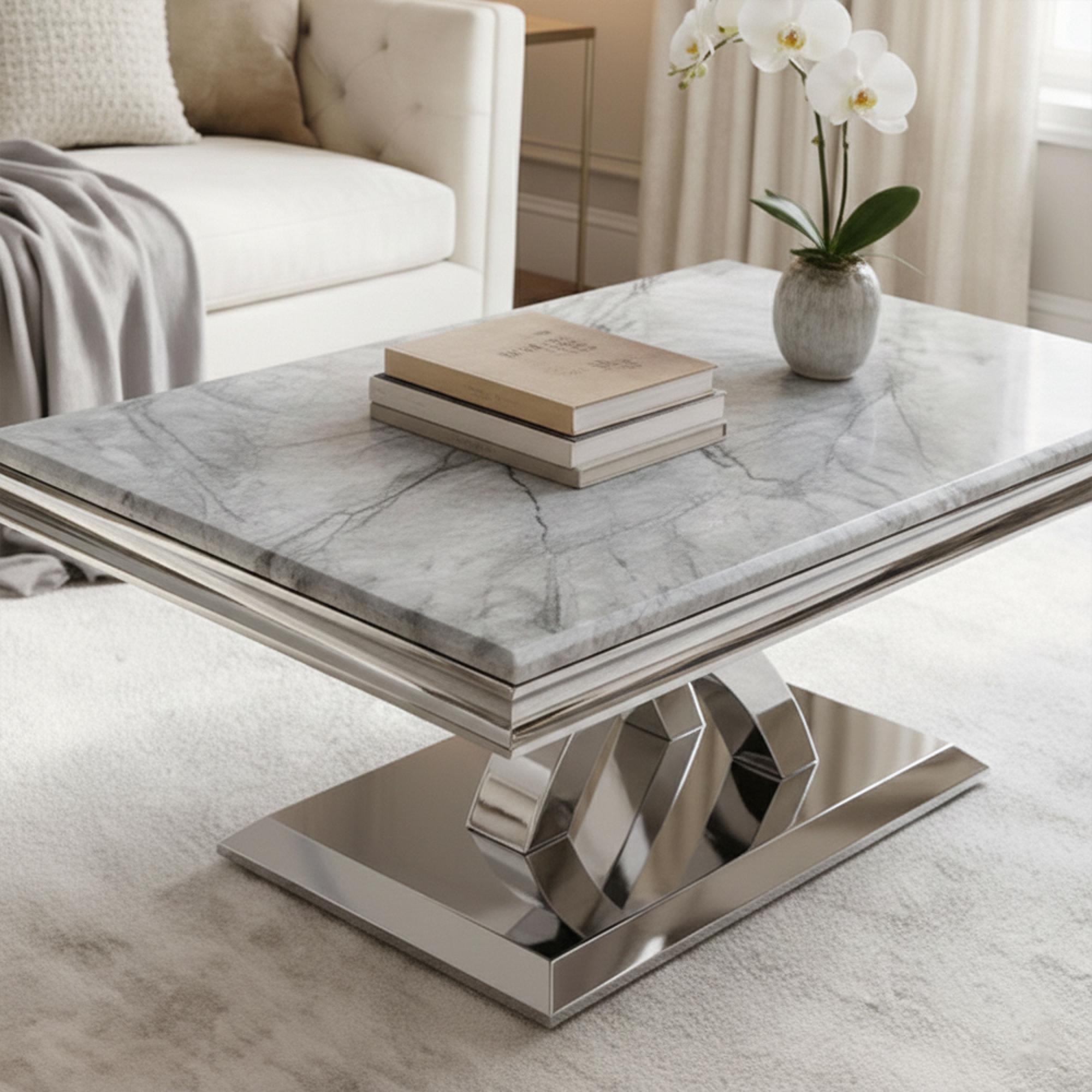 Lisbon Coffee Table - Grey Marble & Chrome