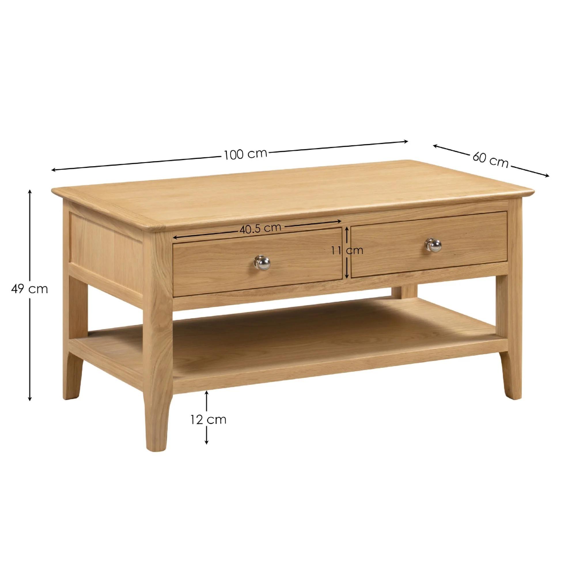Cotswold Coffee Table - 2 Drawer - Oak