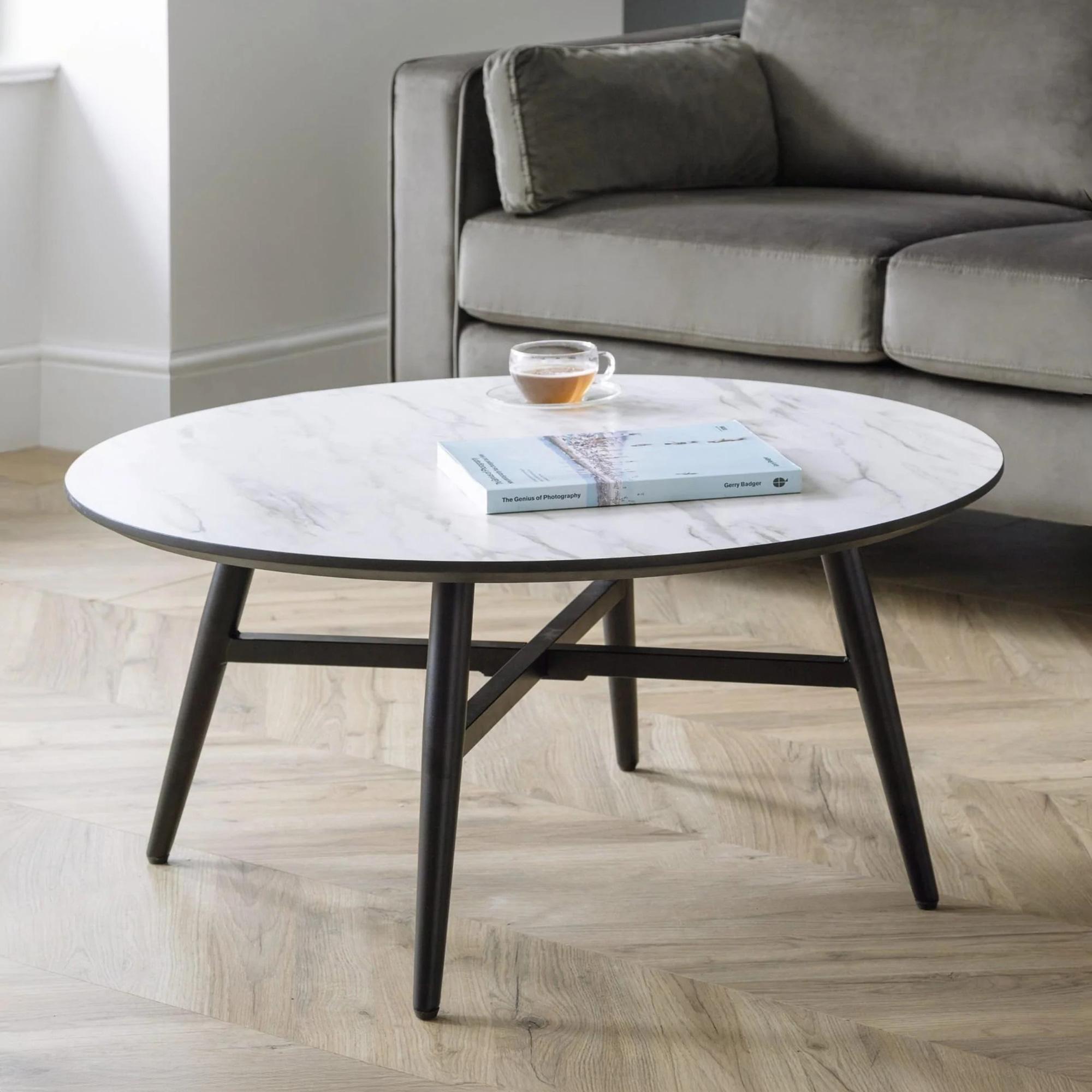 Firenze Coffee Table - 90cm - Round - White Marble Effect
