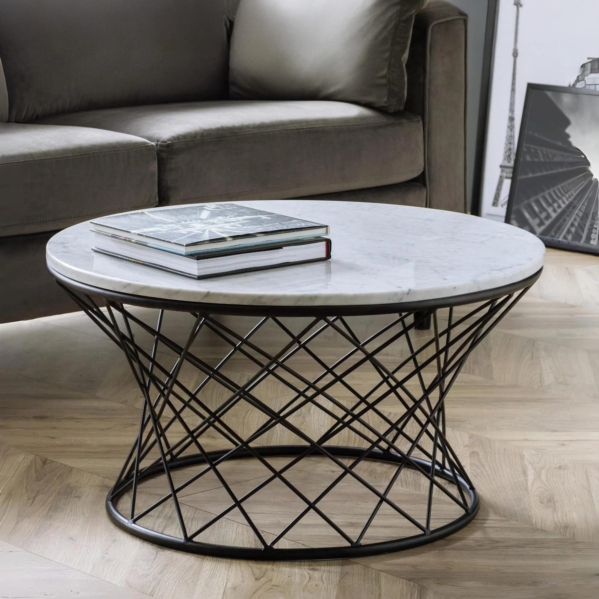 Trevi Coffee Table - 80cm - Round - White Marble Effect